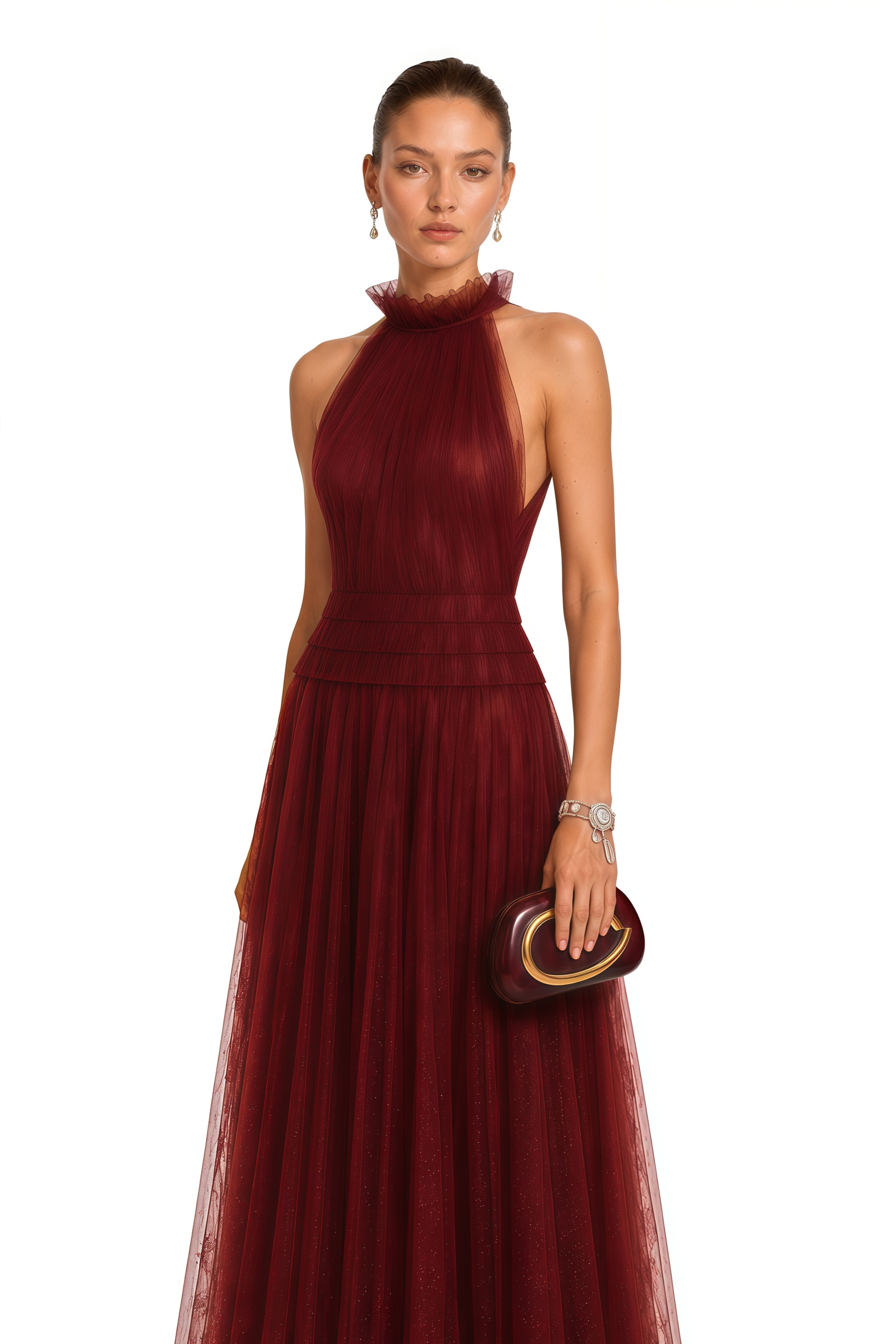 Robe longue semi-transparente à dos nu Amandine rouge