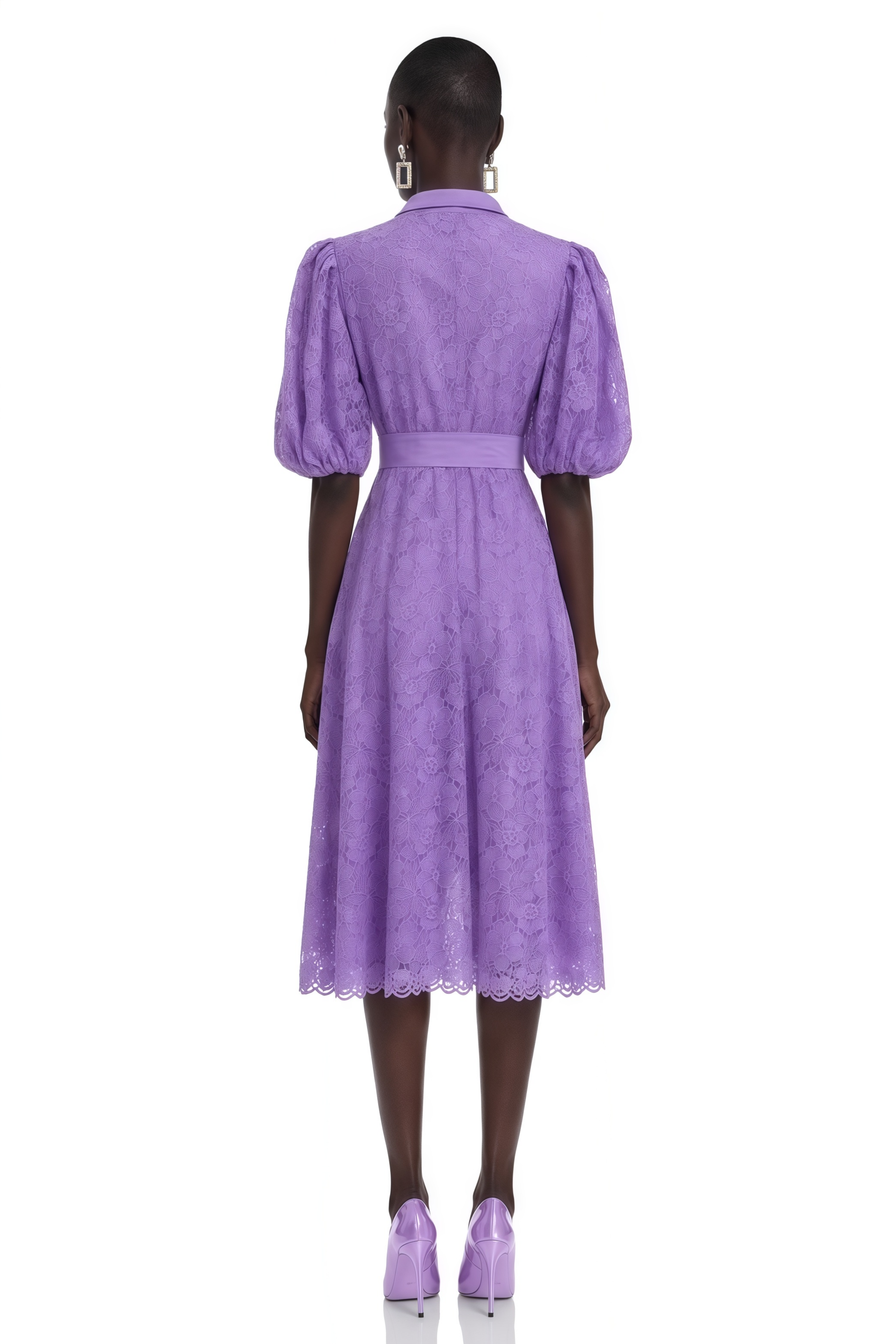 Elisenda Lavender Lace Puff Sleeve Mini Dress
