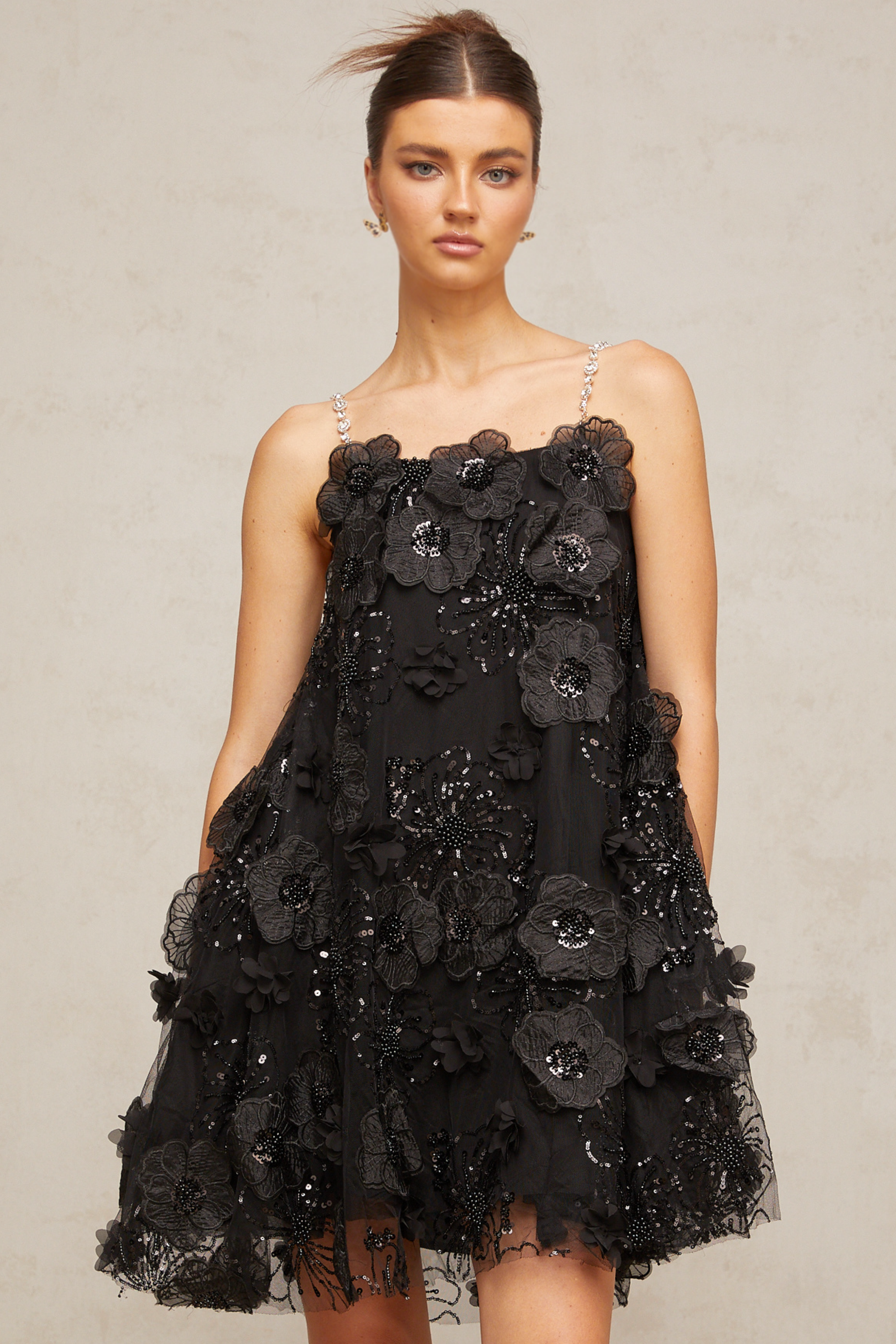 Suzette crystal-embellished floral mini dress in Black (Final Sale)