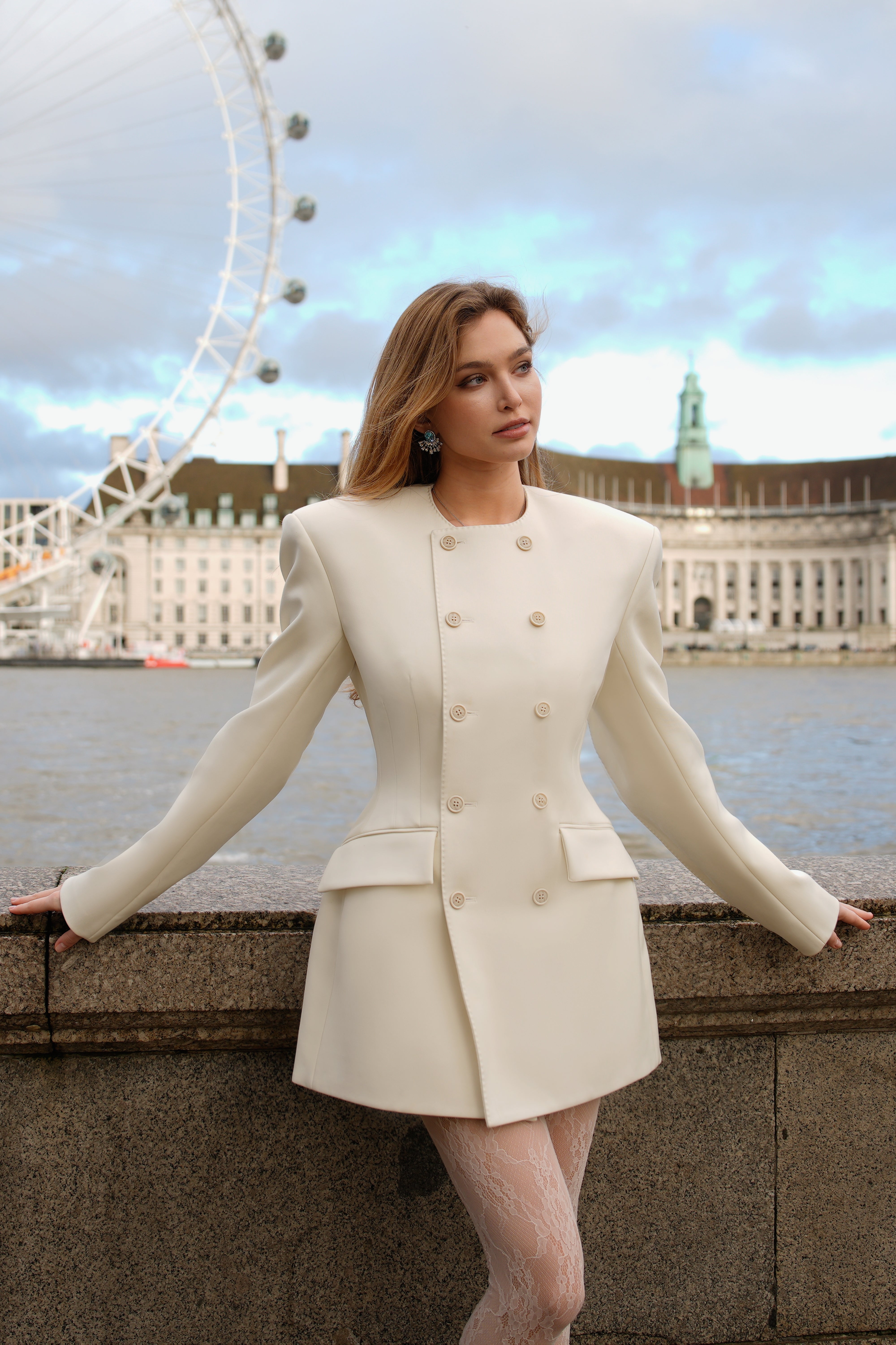 Saffron White Double-Breasted Blazer Dress (Final Sale-US Only)