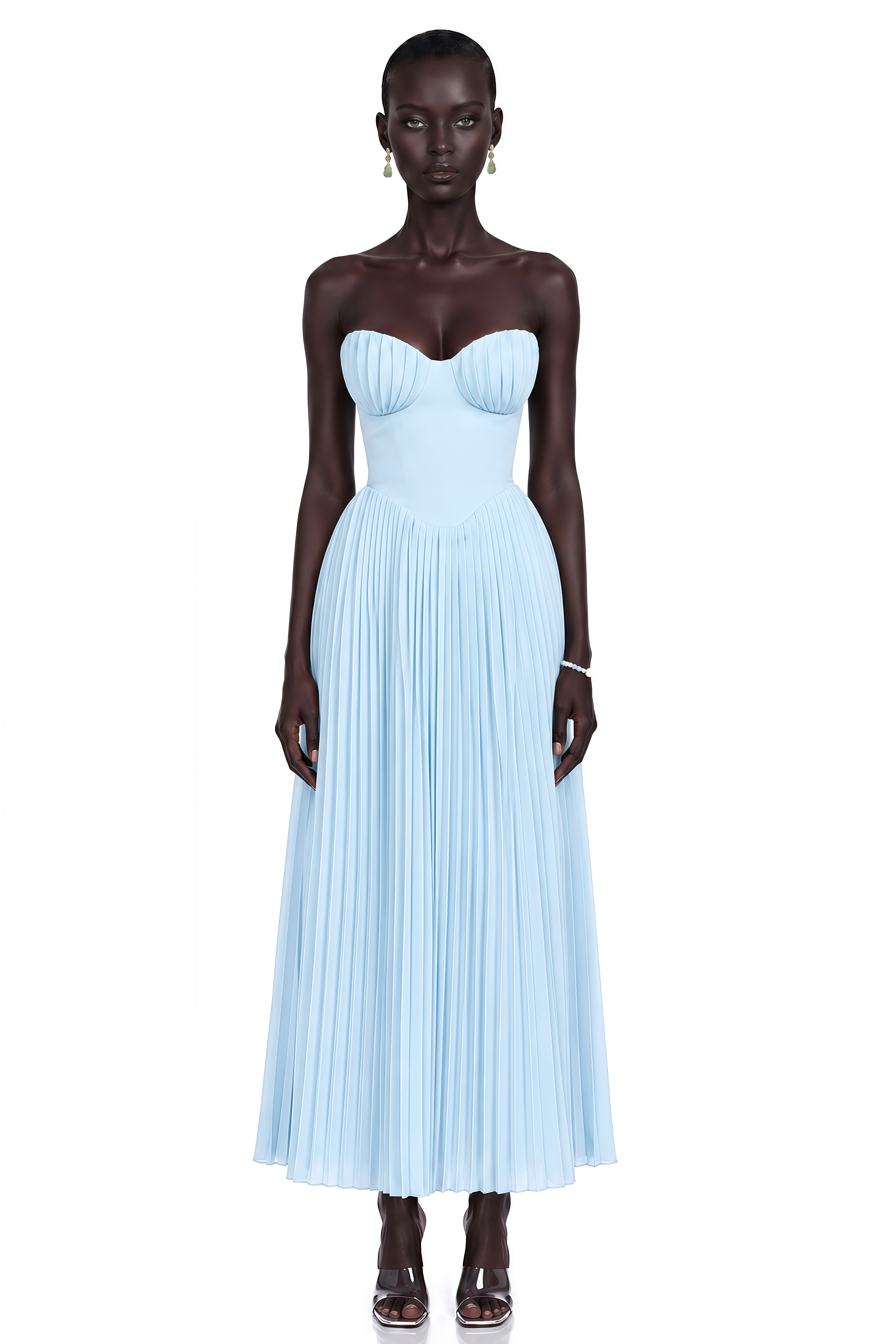Robe longue corset plissée Carlotta Blue