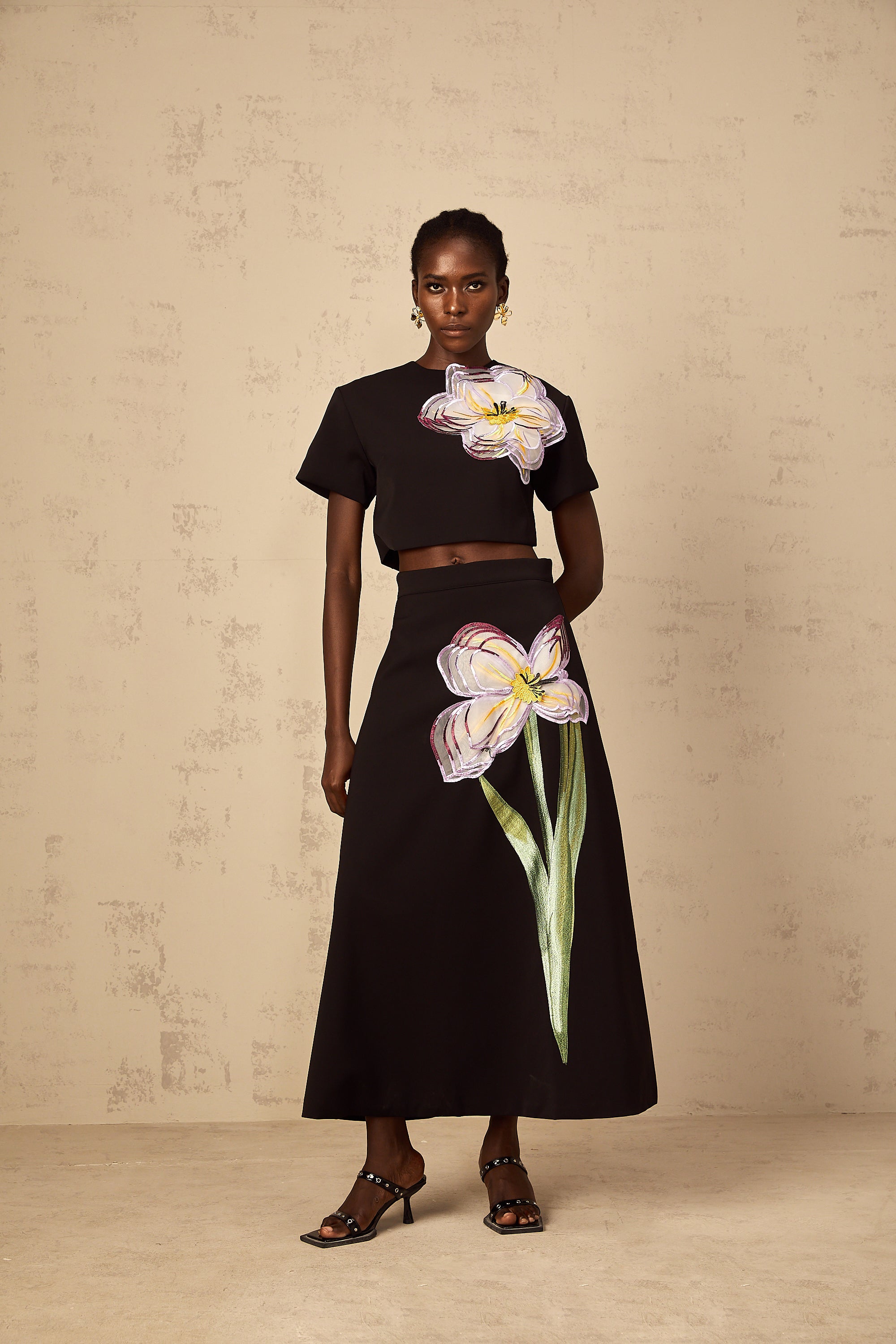 Irène Black Sequin Floral Embroidered Matching Set (Final Sale)
