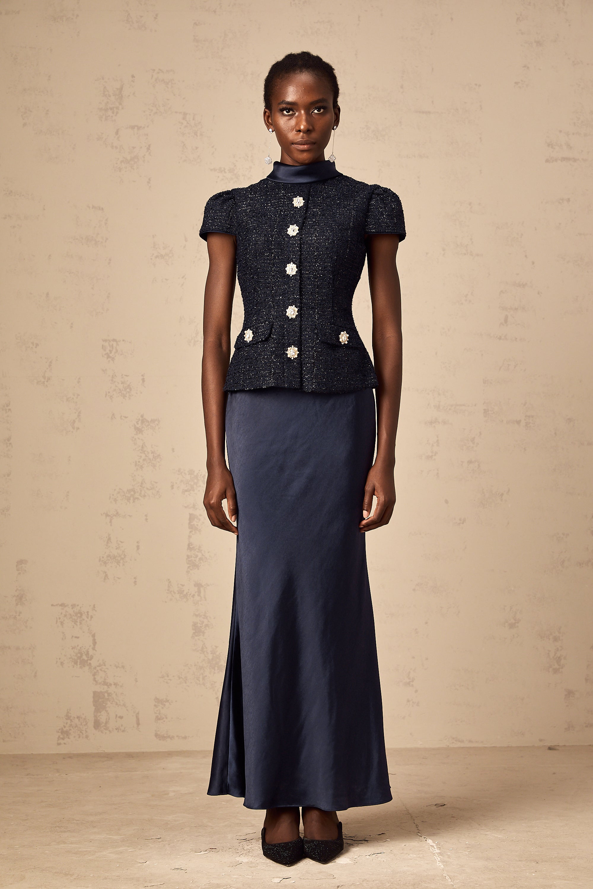 Formal Blue Panelled Maxi Dress