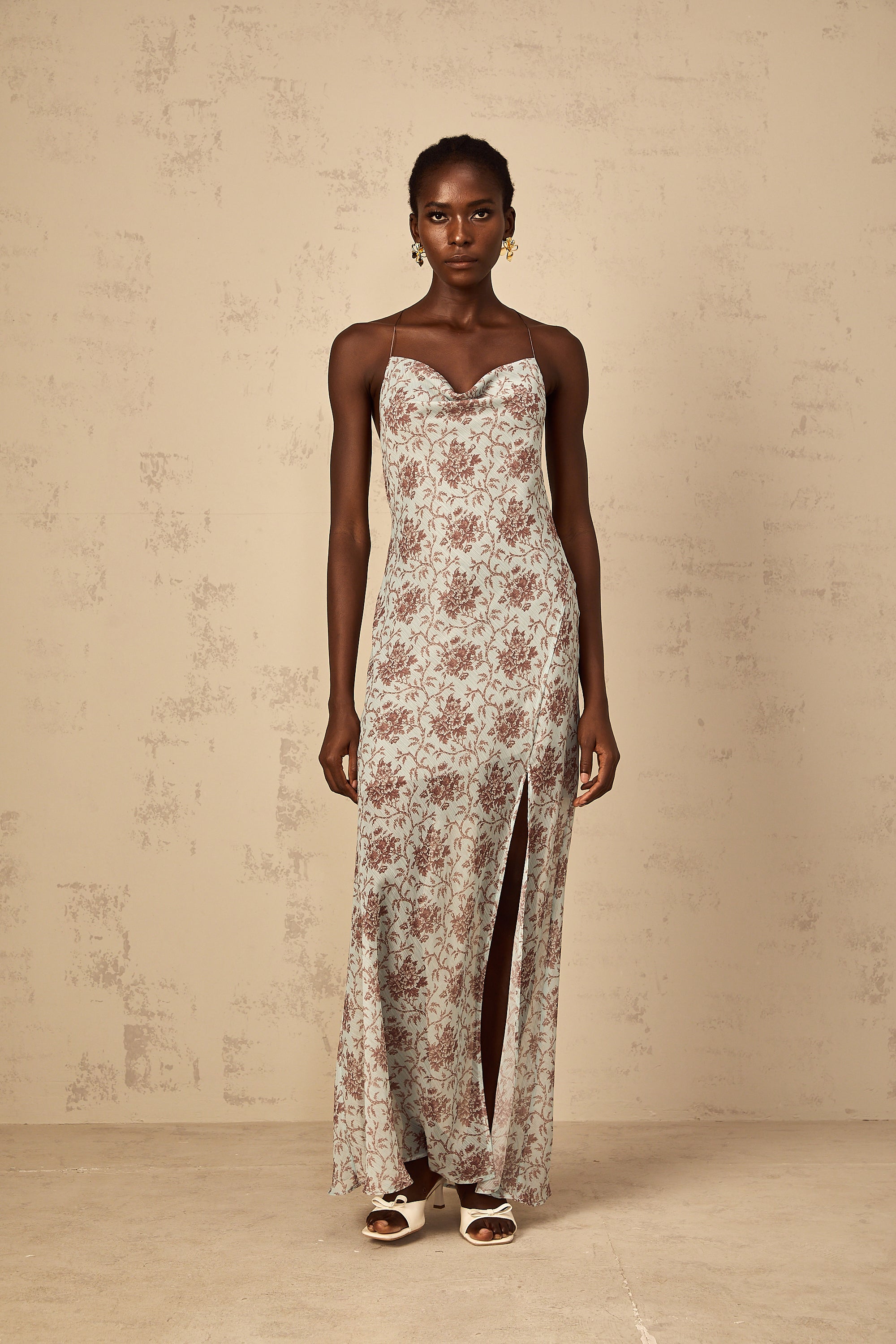 Robe longue sans manches à imprimé floral Honorine Blue (Vente définitive)