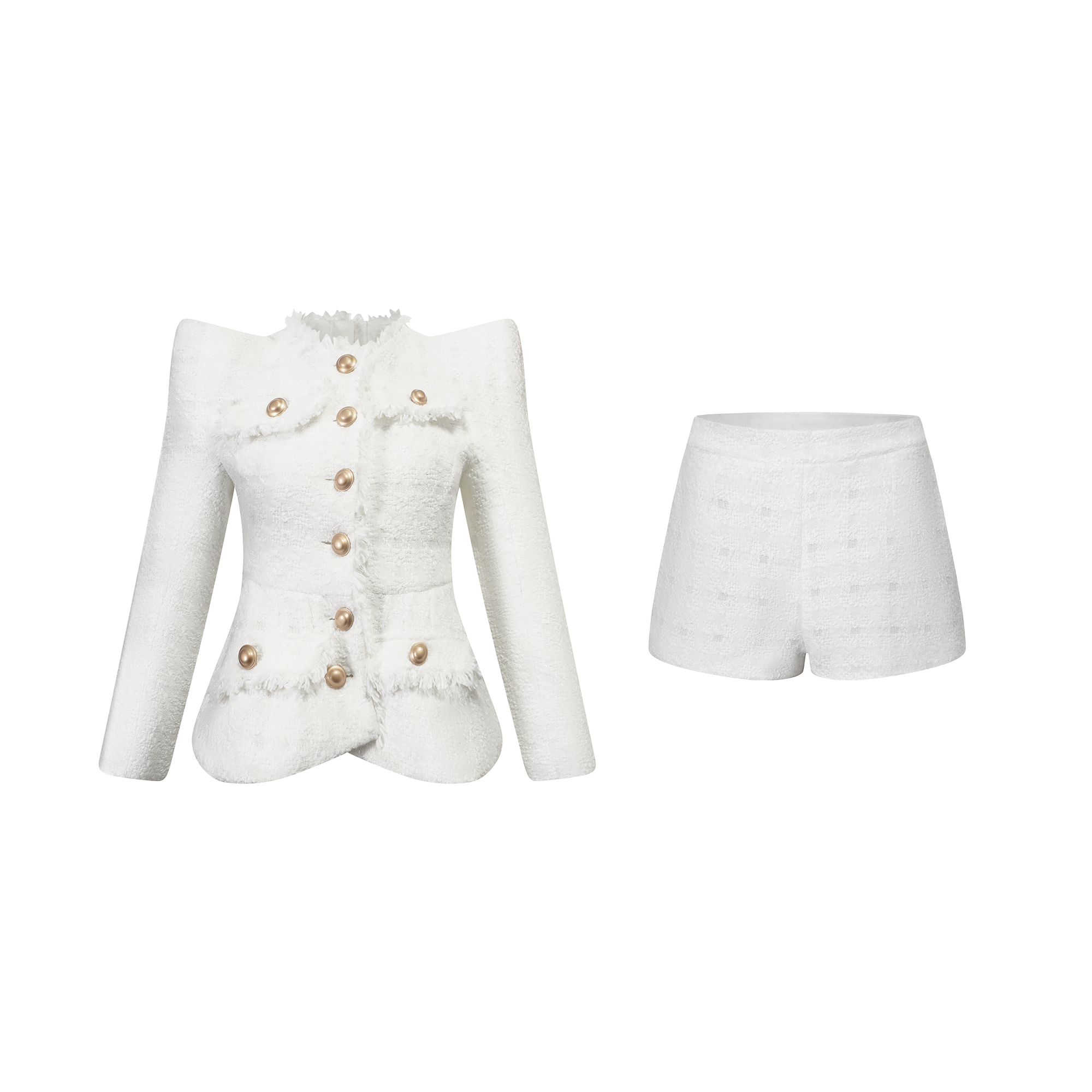 Séraphine White Frayed Tweed Jacket & Shorts Set (Final Sale-US Only)