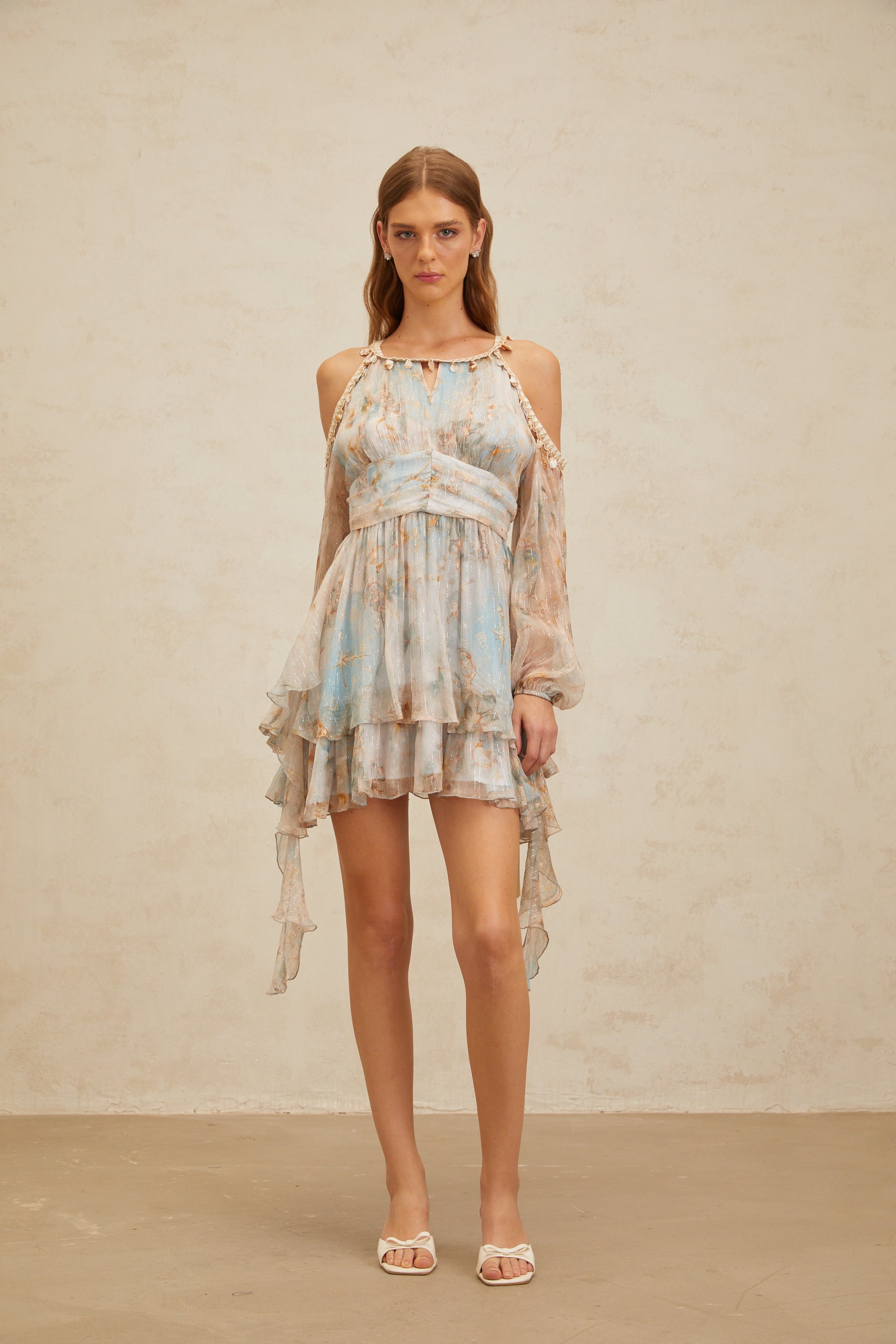 Glannon Blue Floral Print Silk Mini Dress (Final Sale)