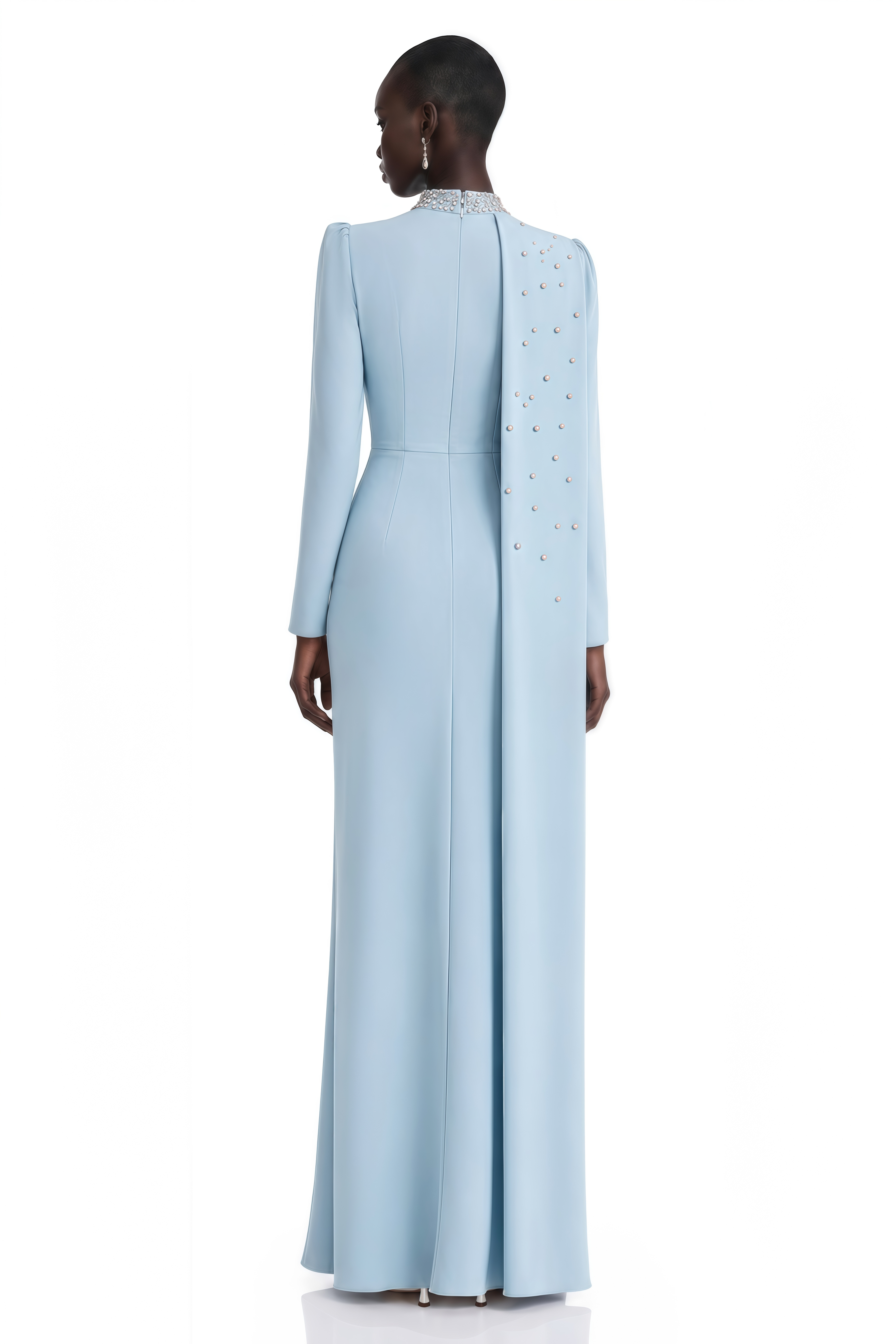 Robe longue à cape bleue Andreea avec ornements