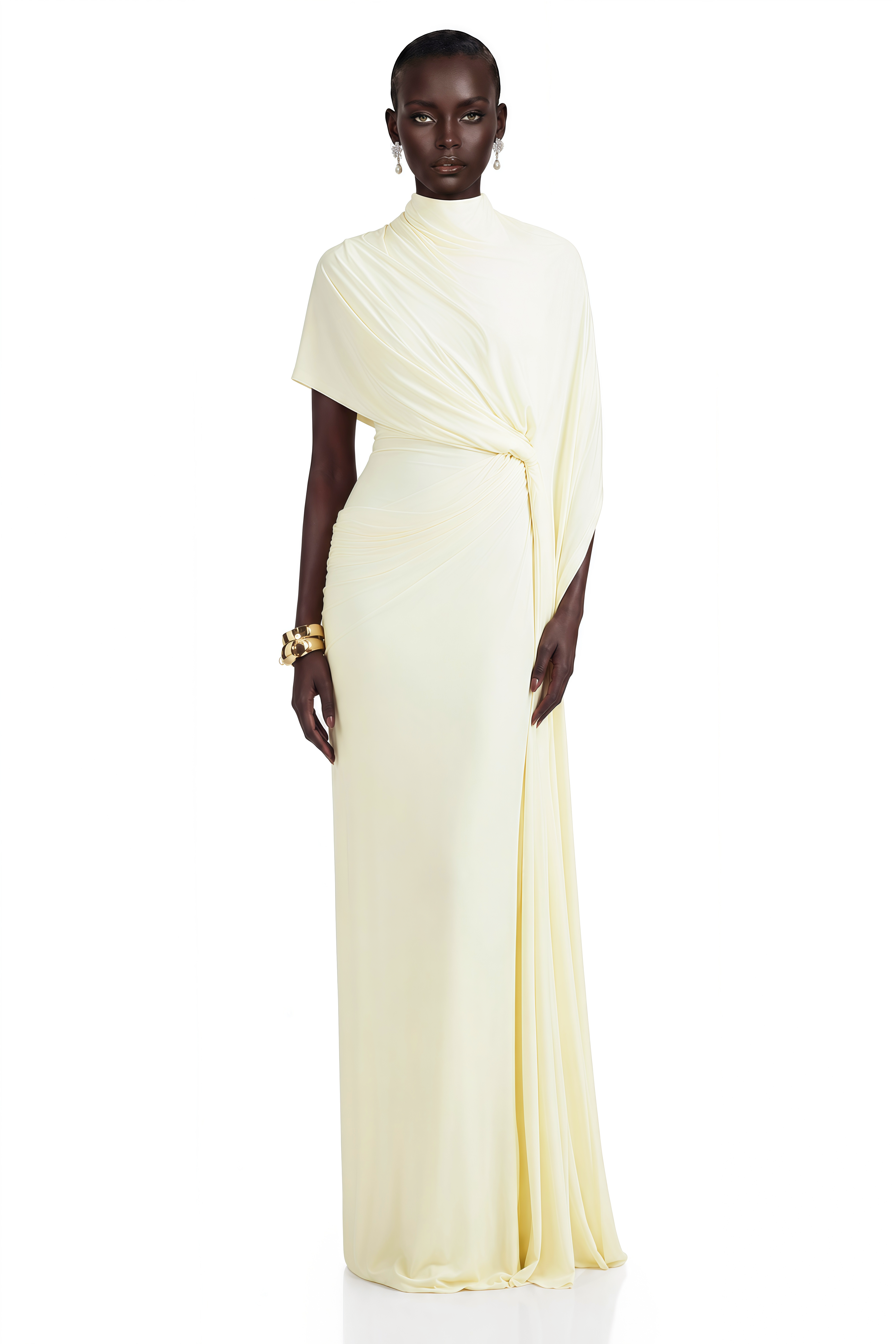Fenella Asymmetrical Draped Cape & Dress Matching Set in White