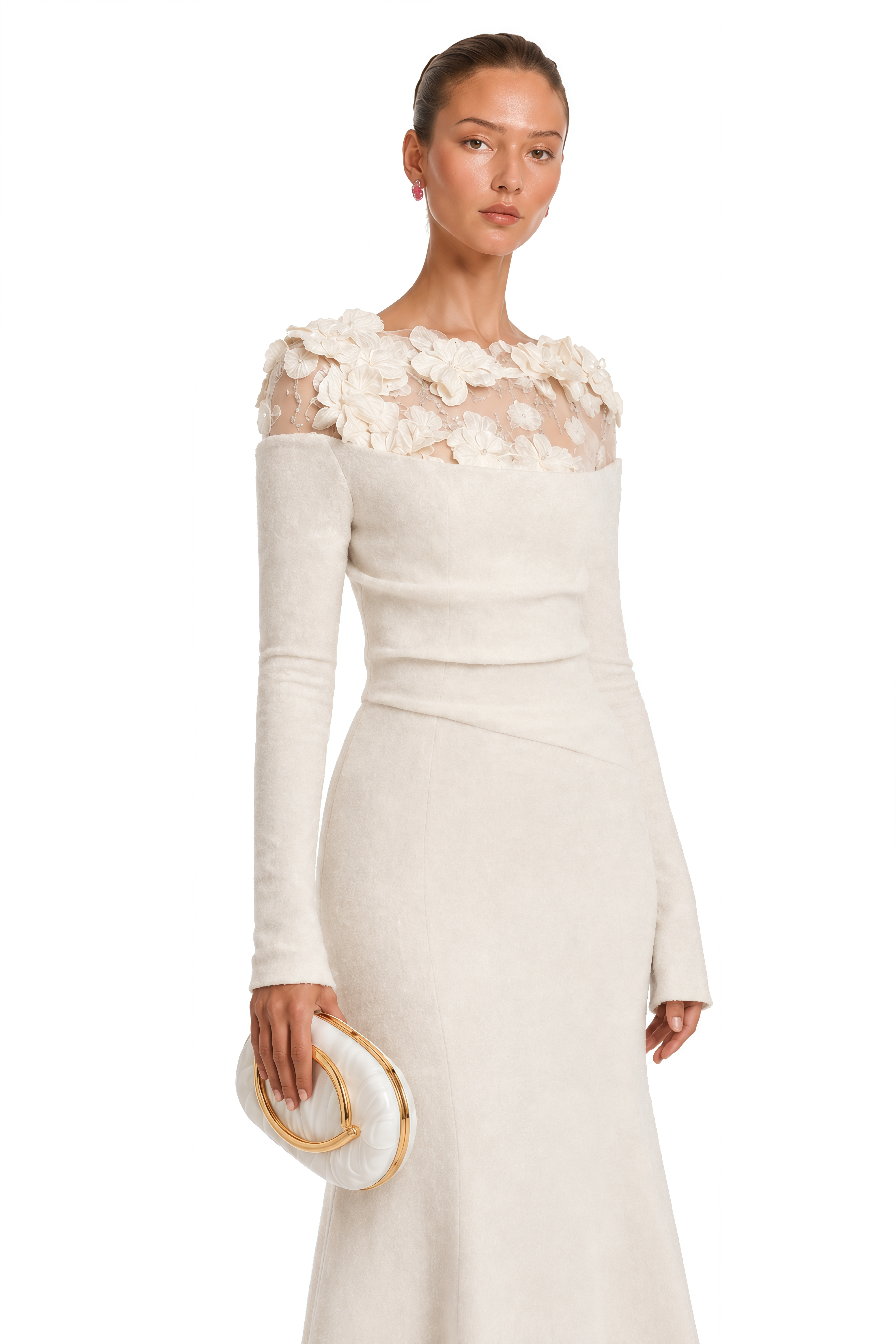 Sydney White Floral Appliqué Gown (Final Sale-US Only)