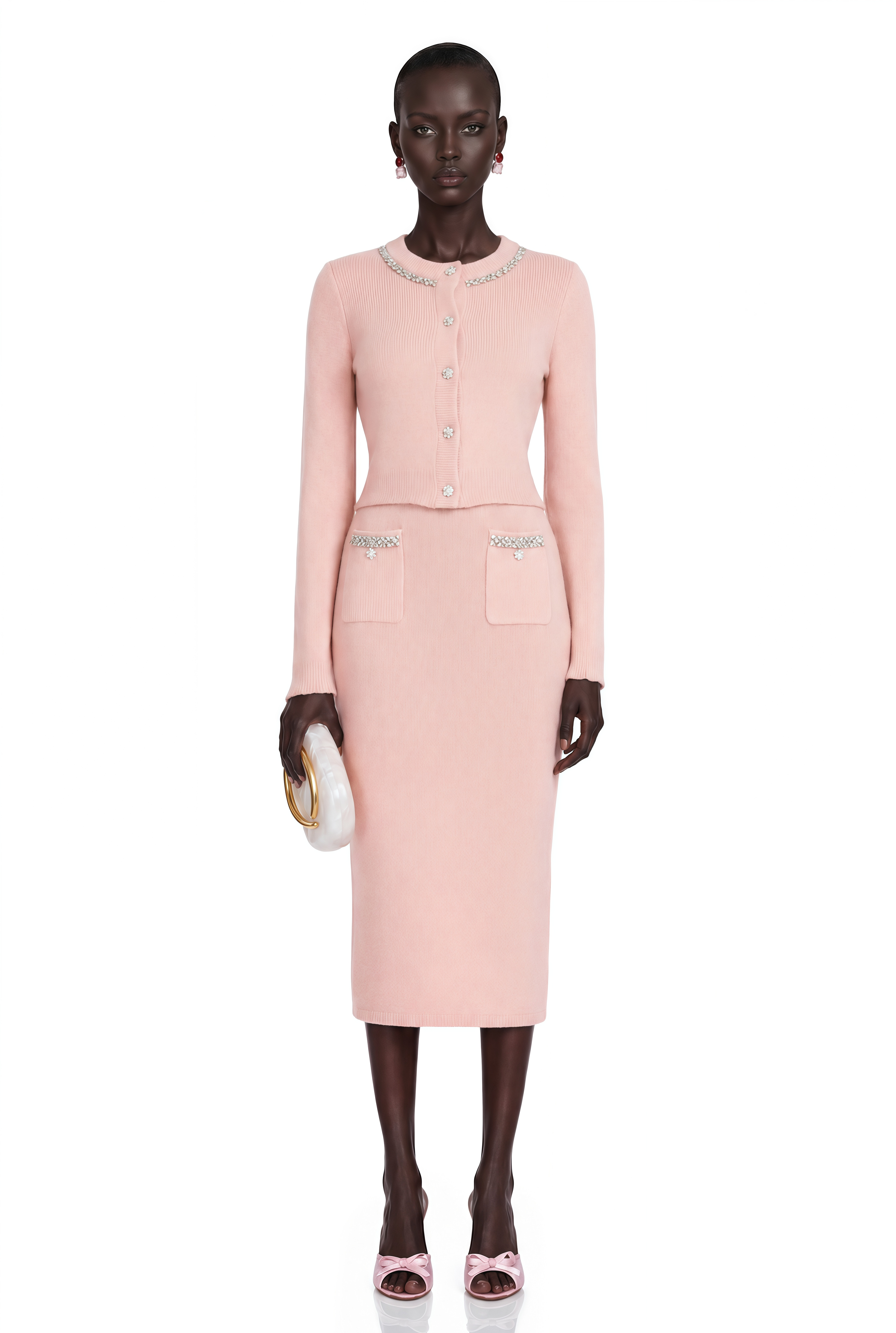 Ensemble coordonné veste et jupe « Renée Pink » avec ornements