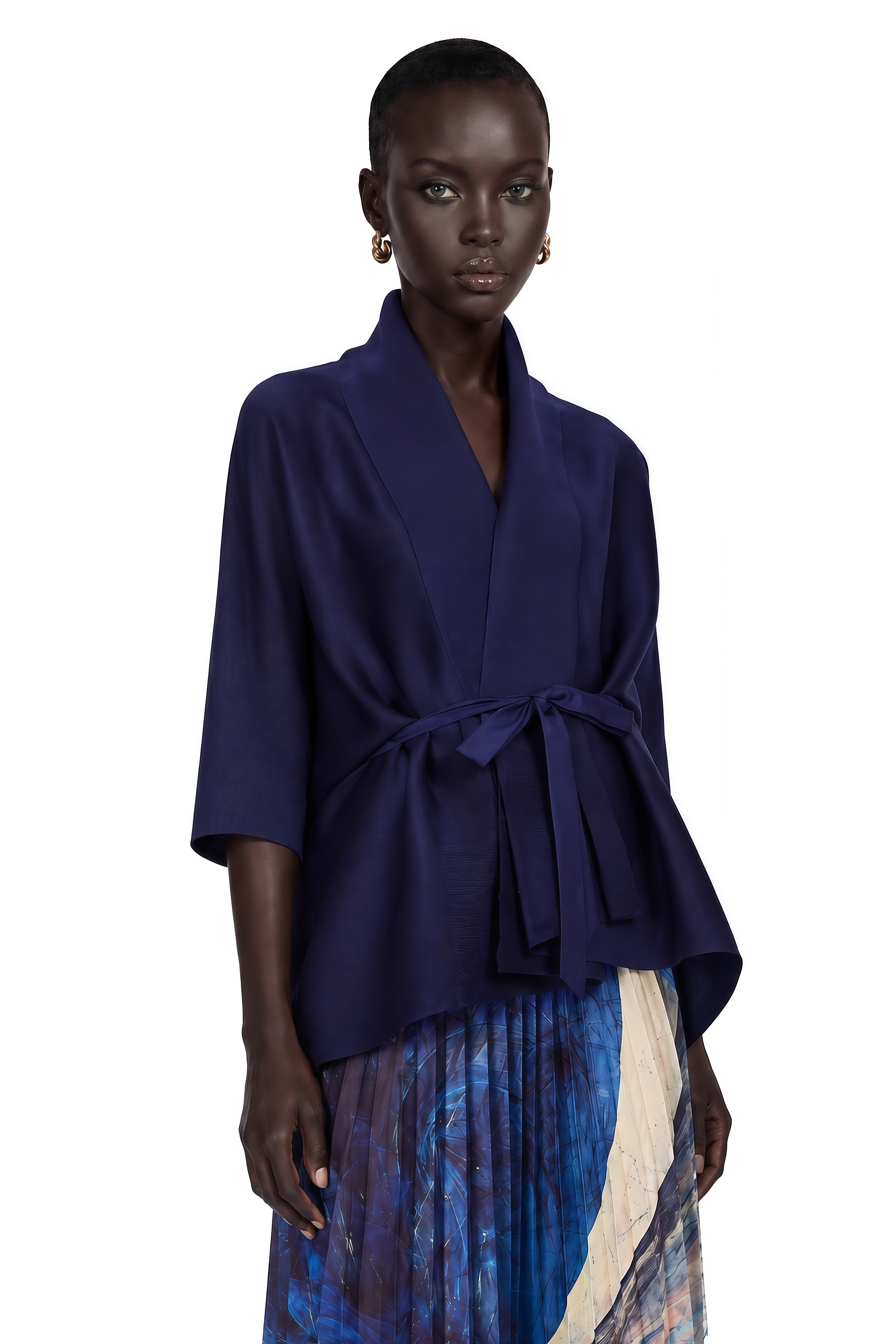 Debbie Blue Pattern-Print Creased Cape & Skirt Matching Set (Final Sale-US Only)