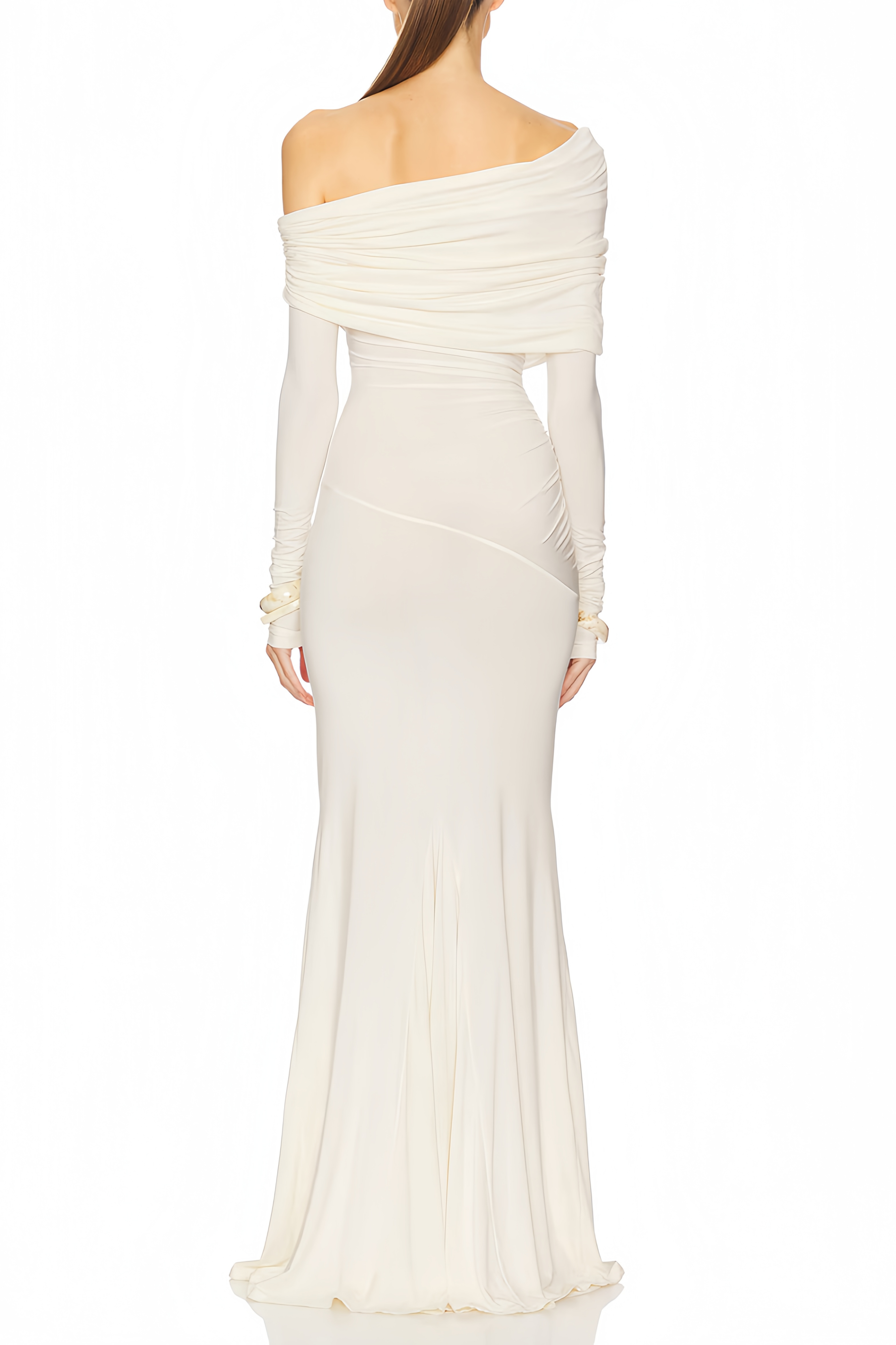 Delphine White Off-Shoulder Ruched Maxi Dress (Final Sale)