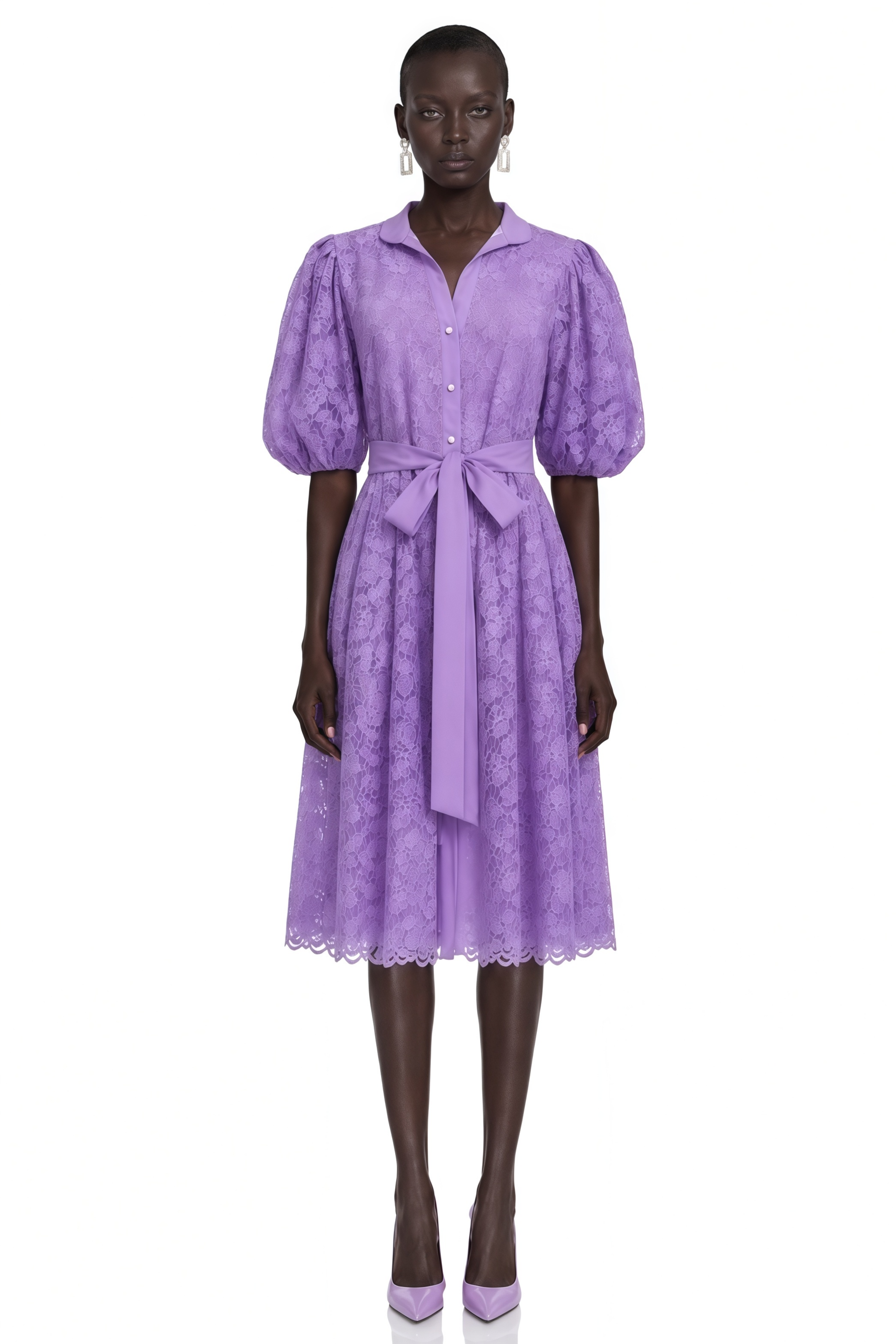 Elisenda Lavender Lace Puff Sleeve Mini Dress