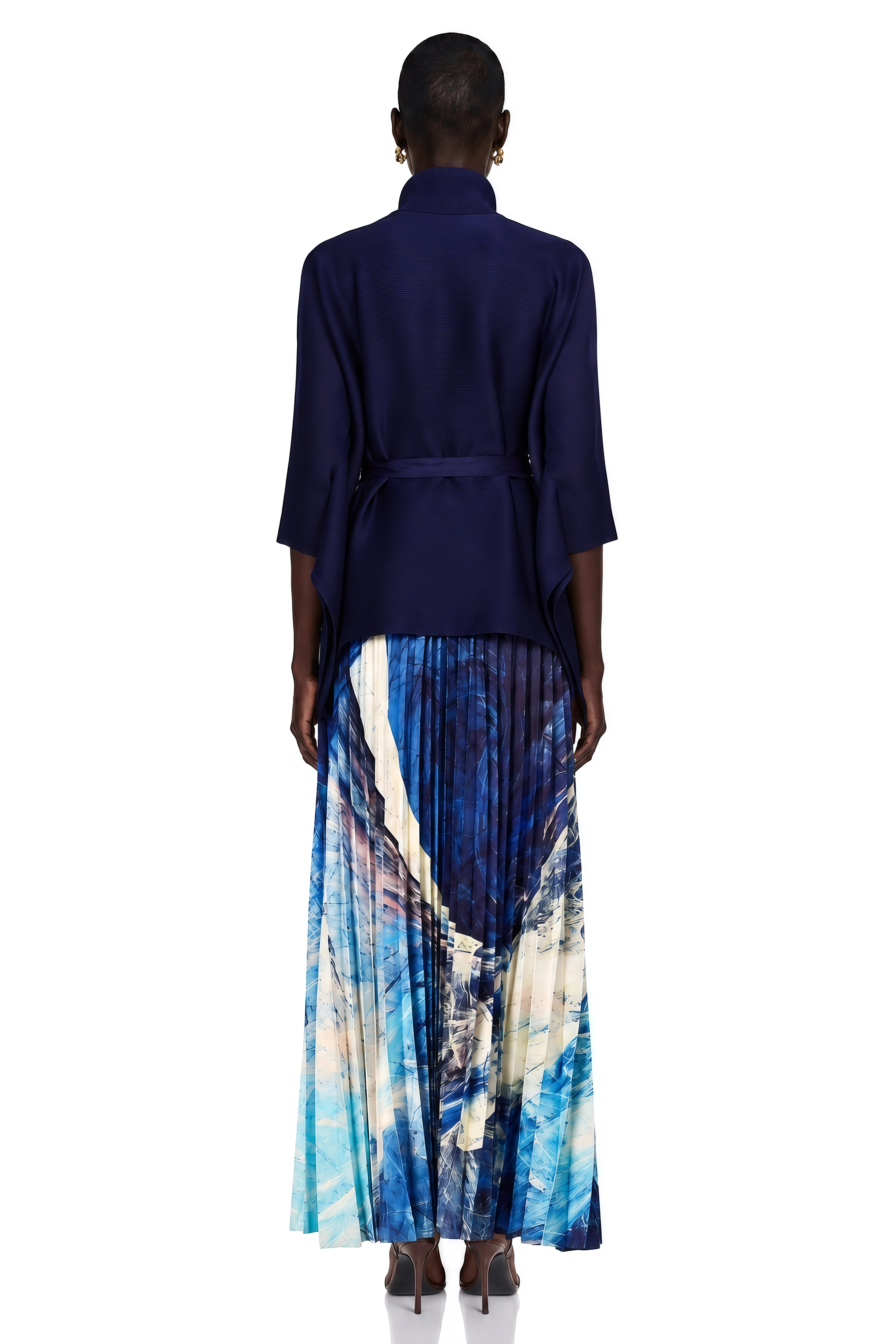 Debbie Blue Pattern-Print Creased Cape & Skirt Matching Set (Final Sale-US Only)