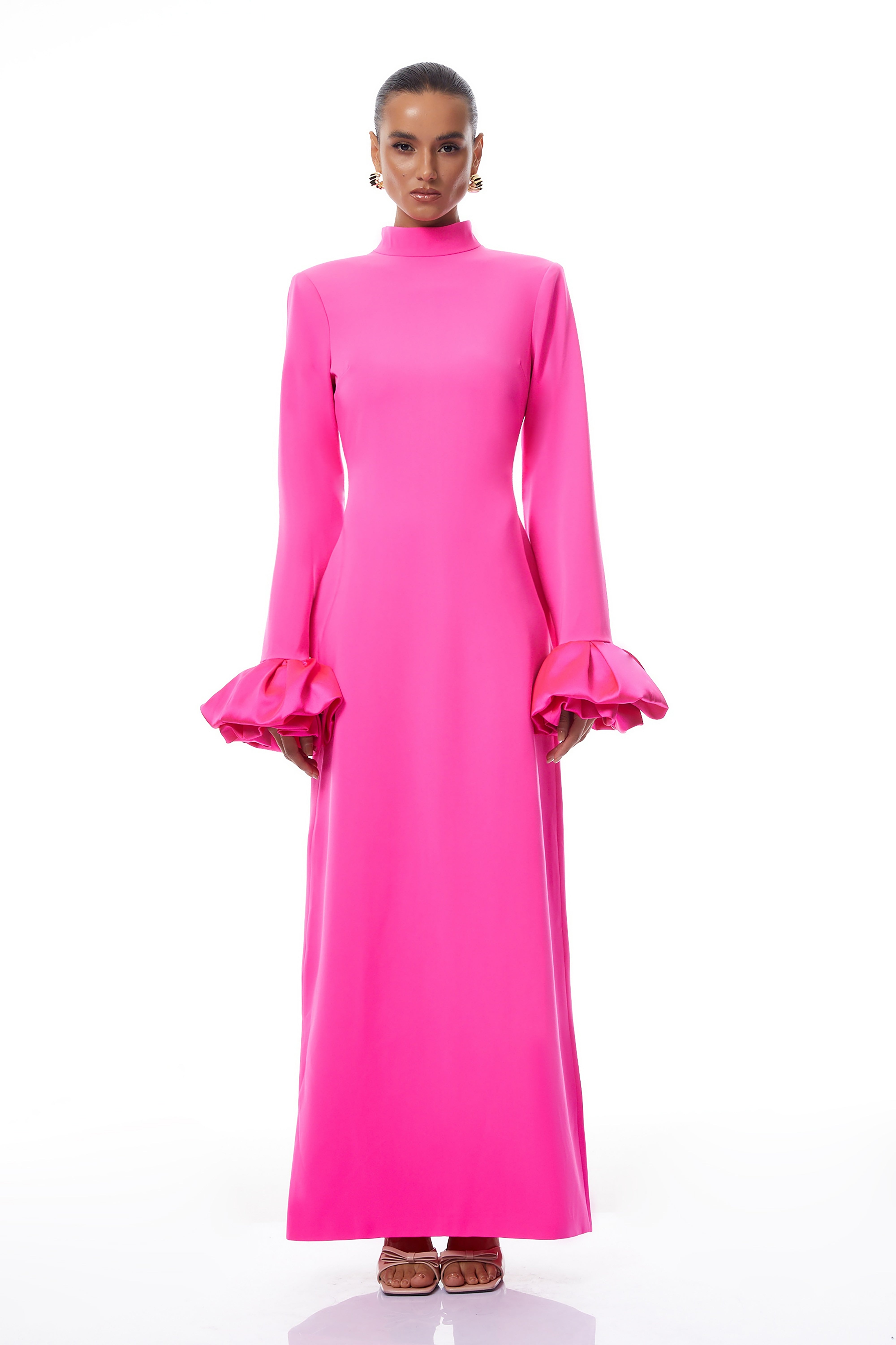 Eugenia Hot Pink Petal Cuff Maxi Dress (Final Sale)