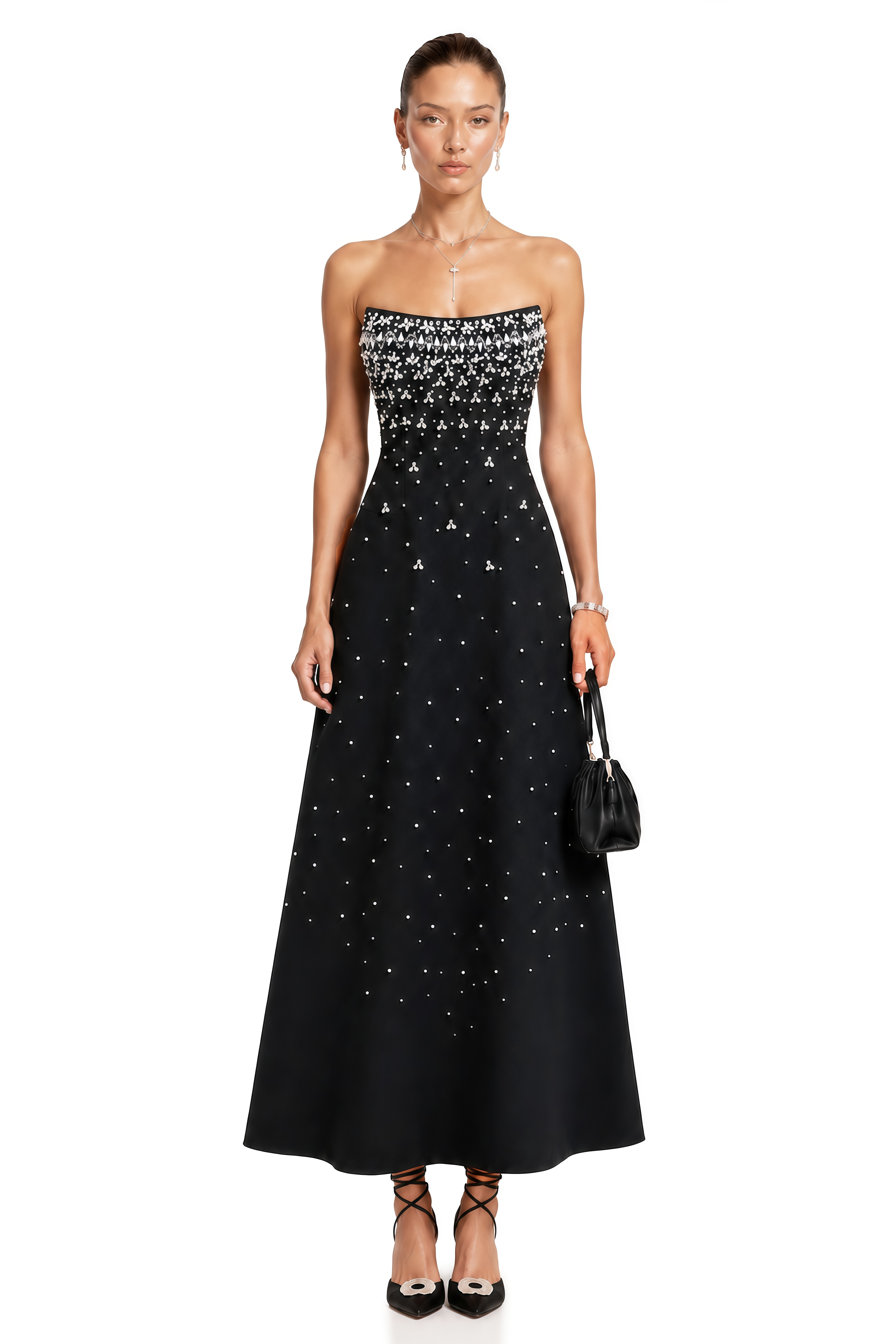 Robe longue ornée Melisande, couleur noire