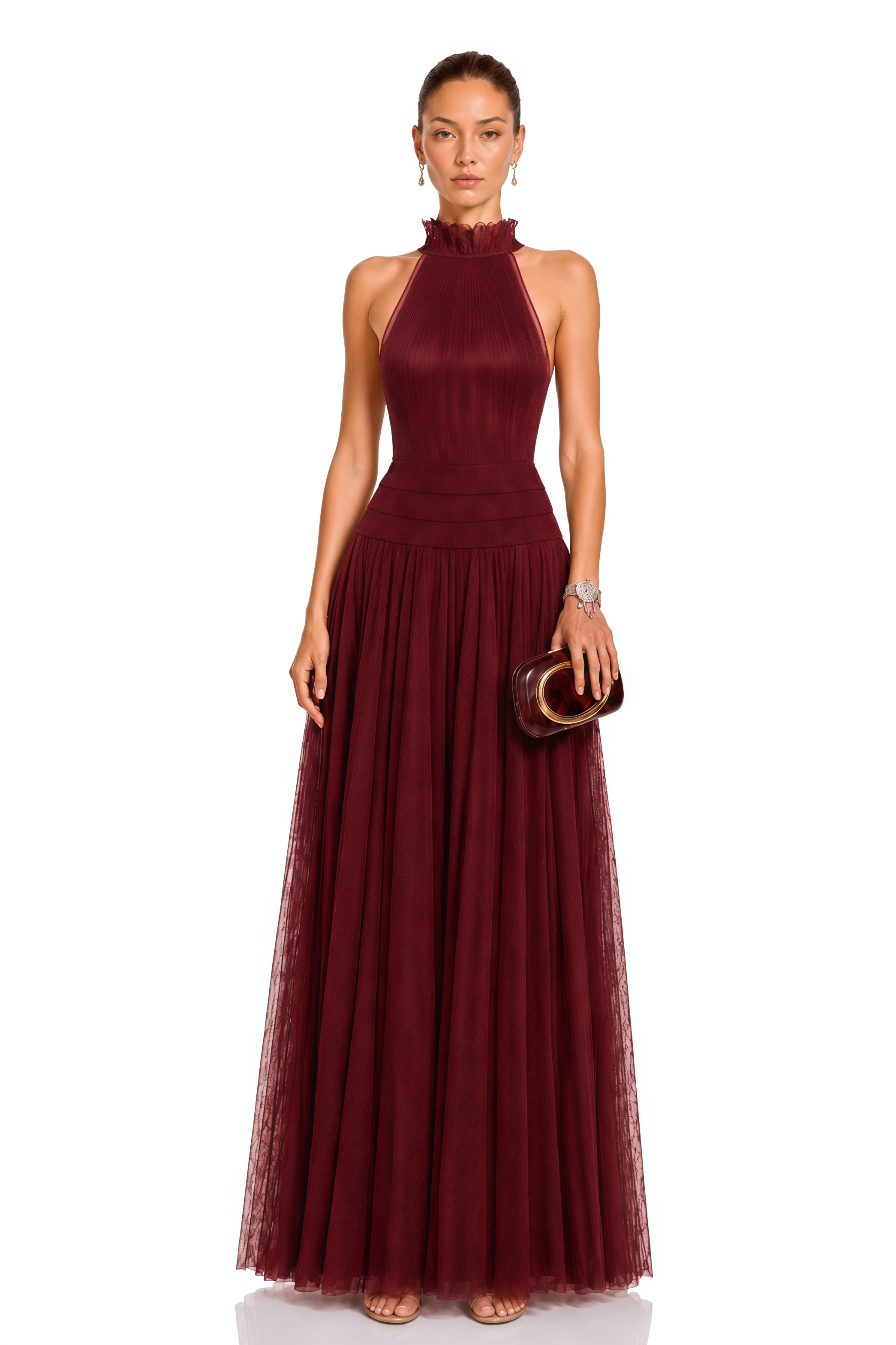 Robe longue semi-transparente à dos nu Amandine rouge