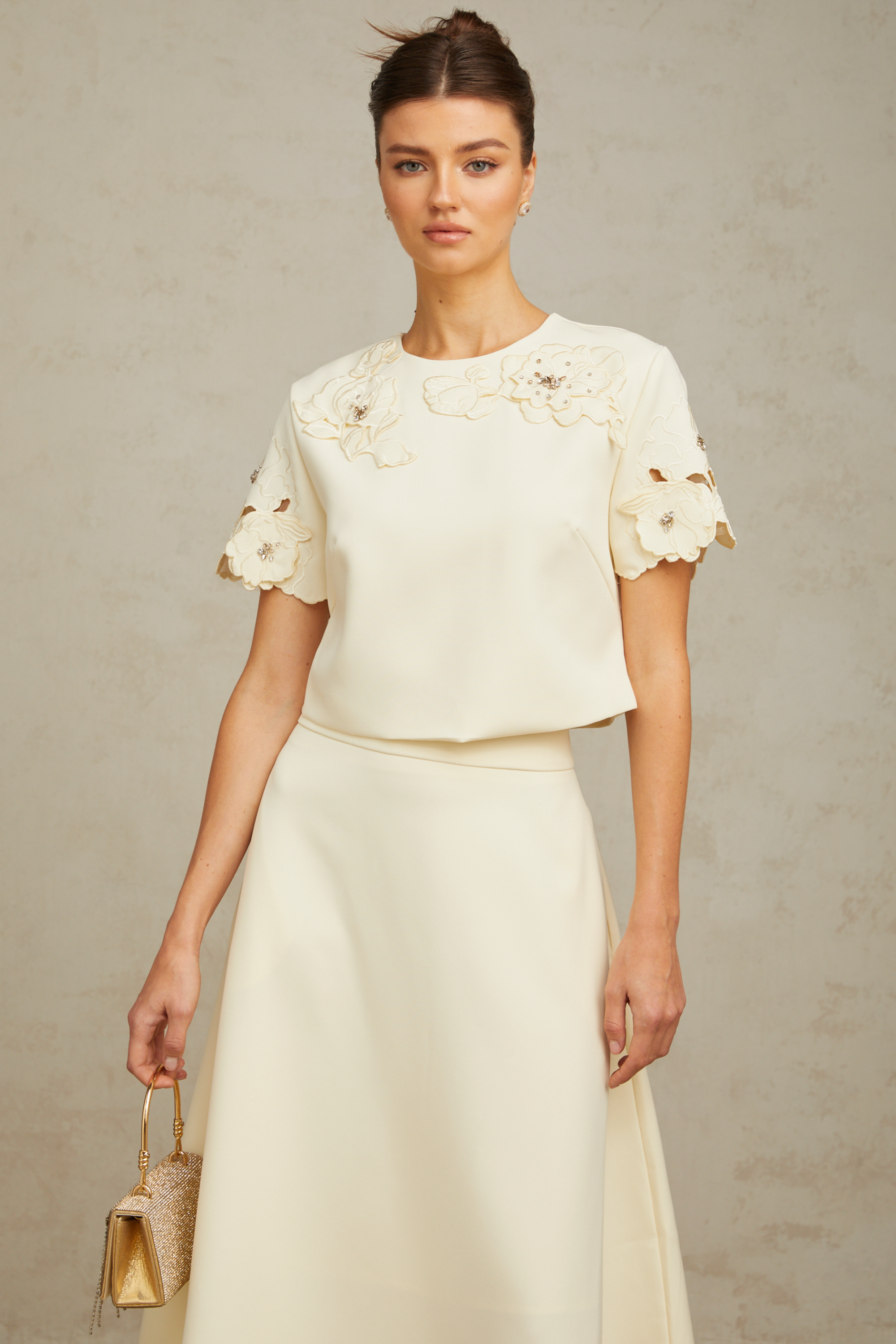 Coralie neutrals 3D-petal top & skirt matching set (Final Sale-US Only)