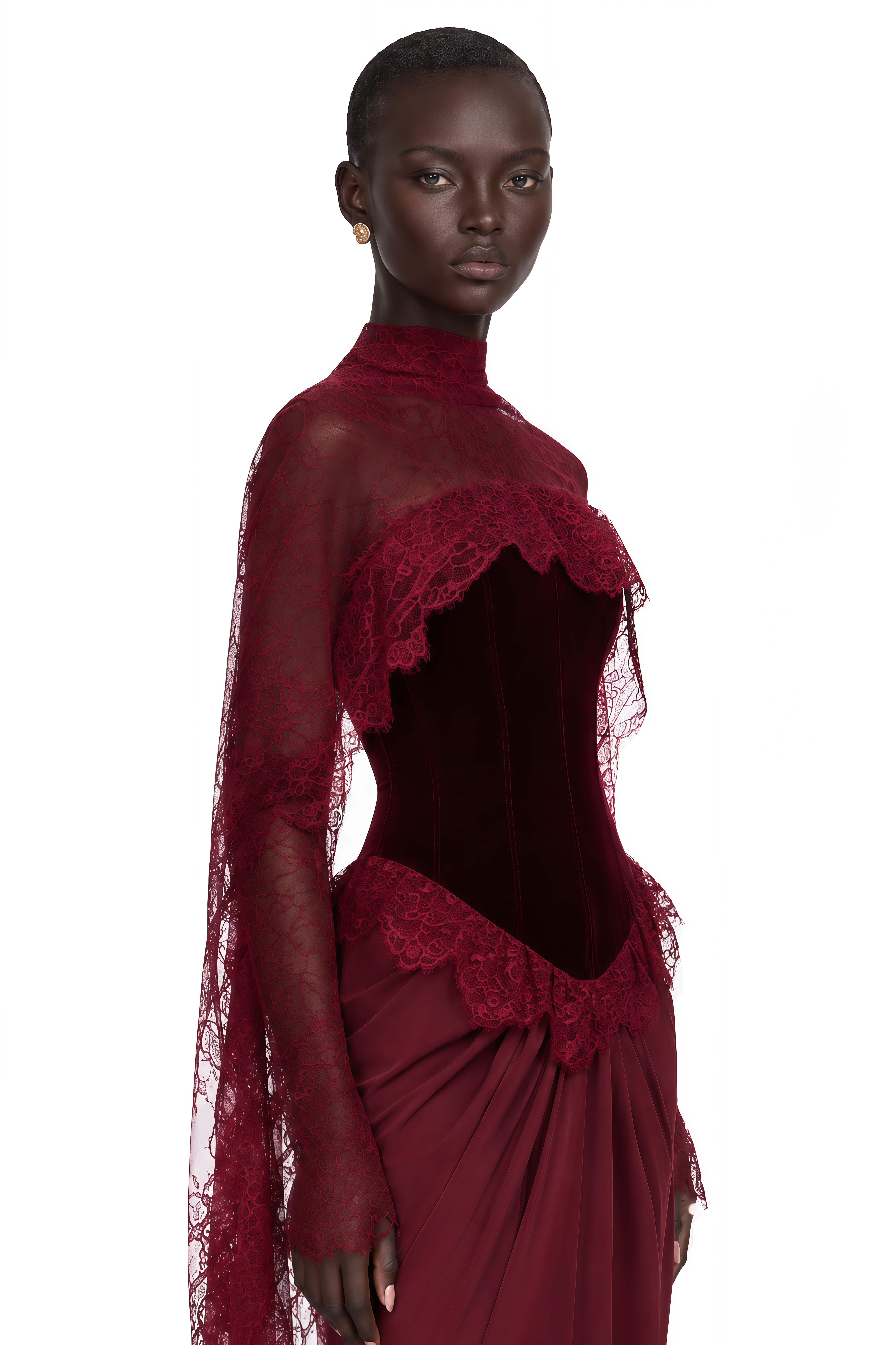 Seraphina Red Floral Lace Maxi Dress with Cape (Final Sale-US Only)