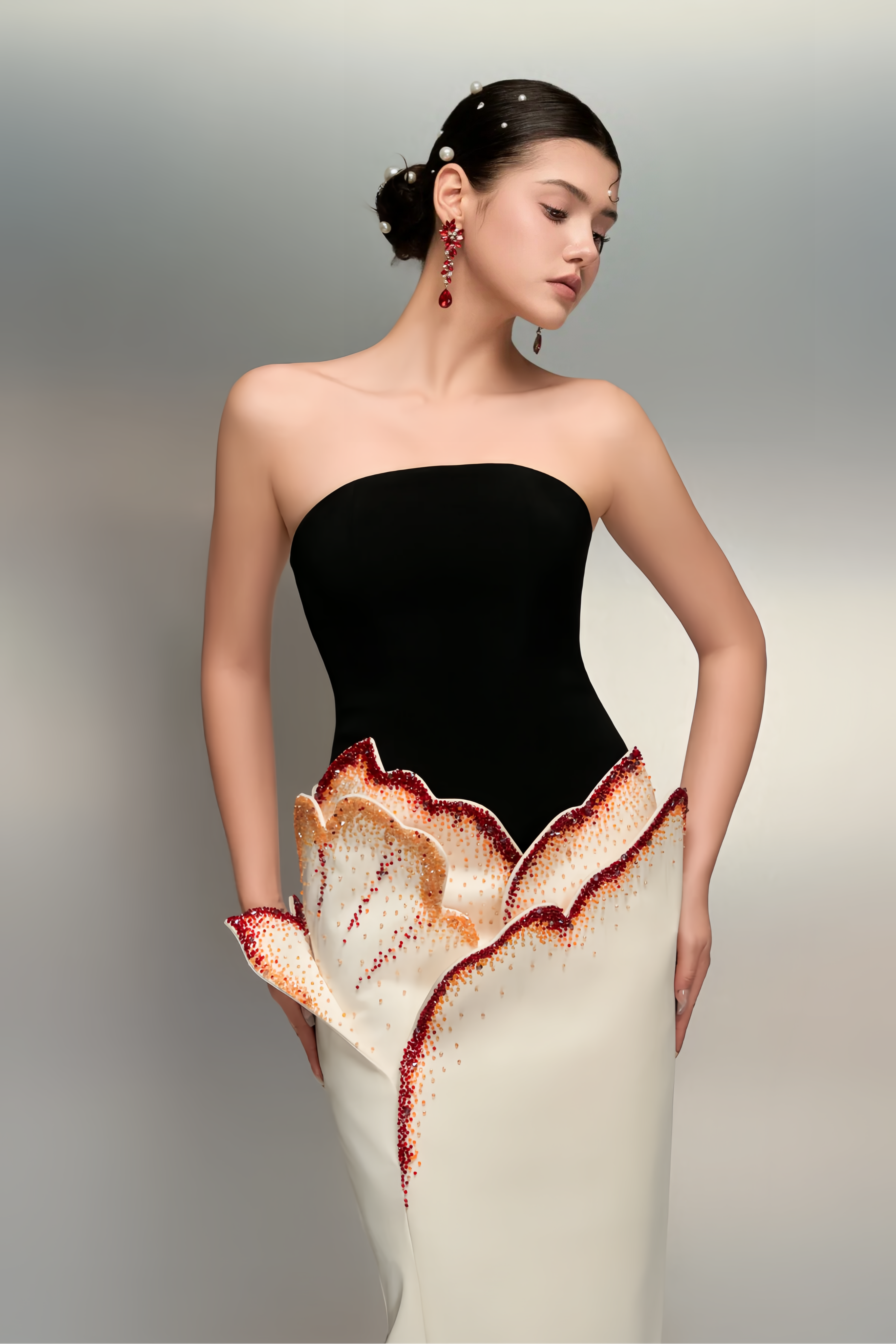 3D Petal Strapless Gown