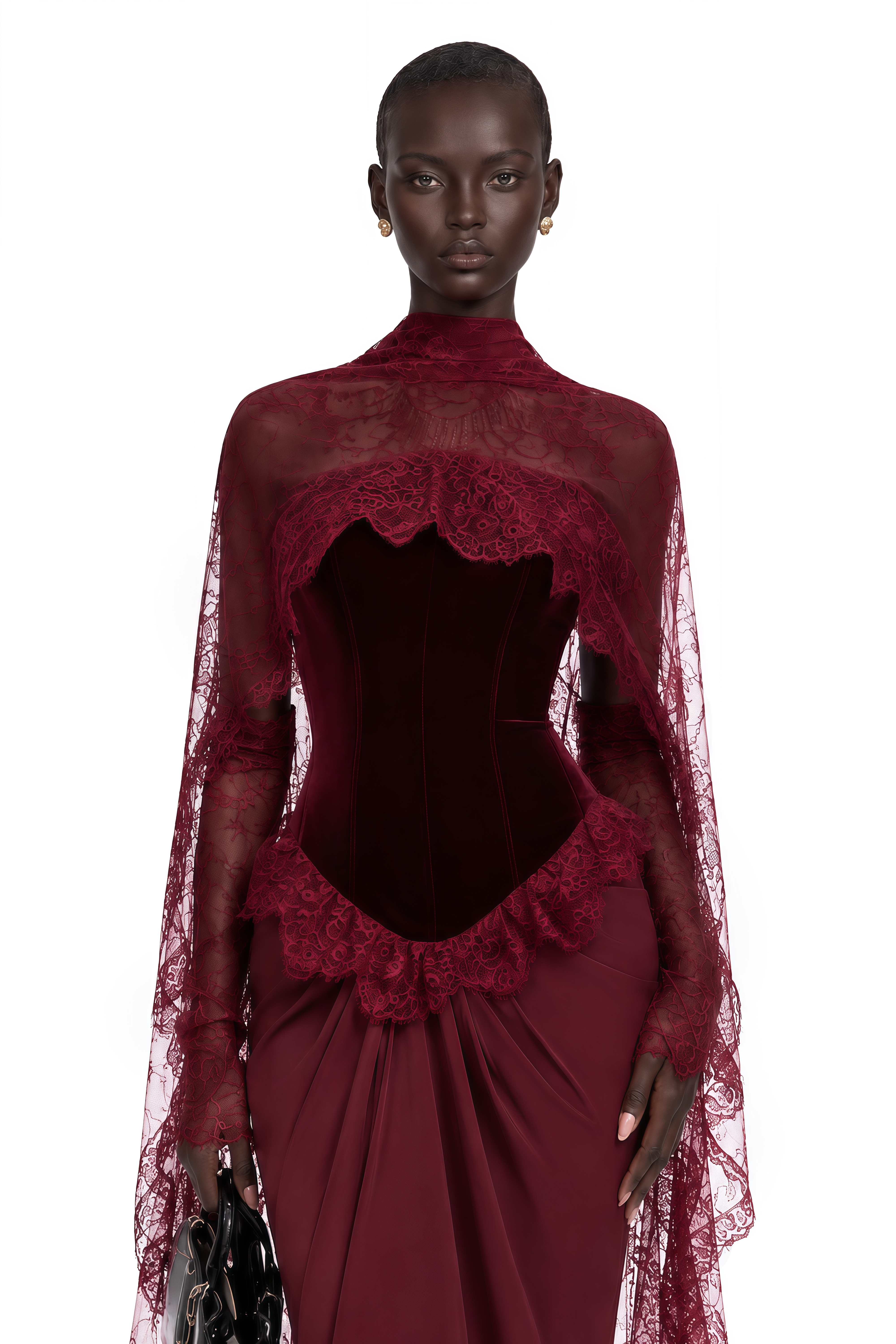 Seraphina Red Floral Lace Maxi Dress with Cape (Final Sale-US Only)