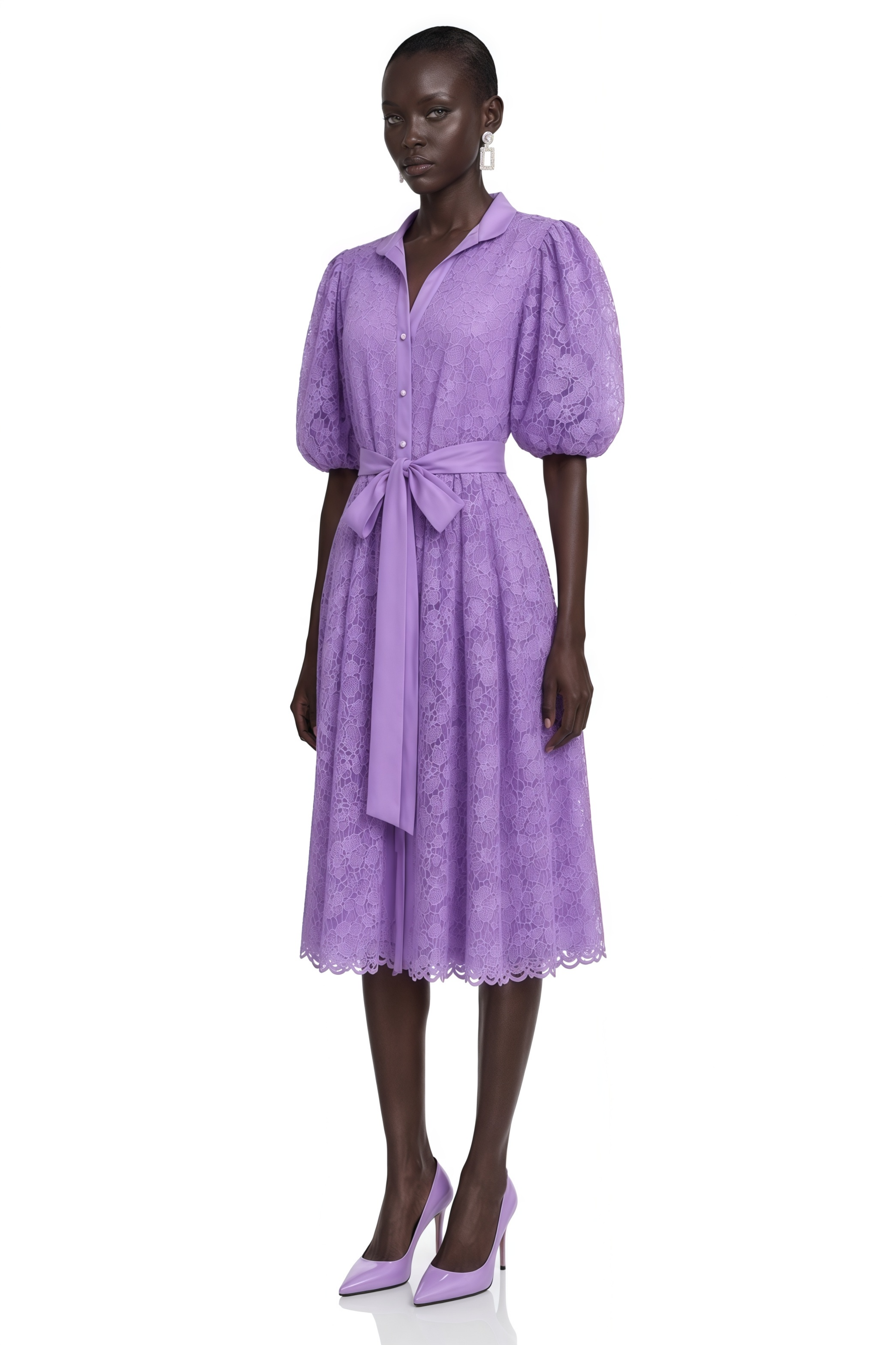 Elisenda Lavender Lace Puff Sleeve Mini Dress