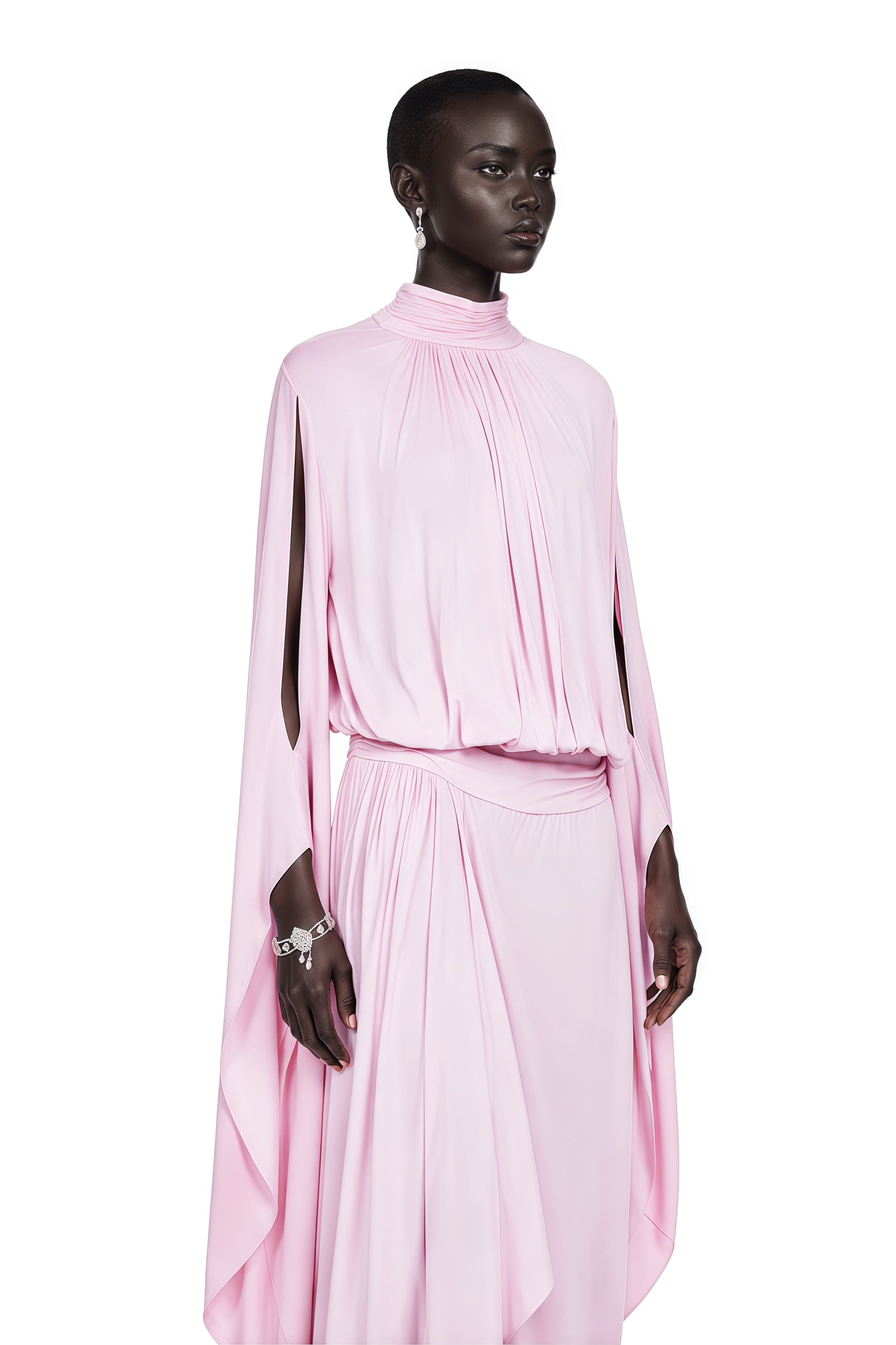 Adriana Pink Draped Cape Sleeve Top & Trousers Set
