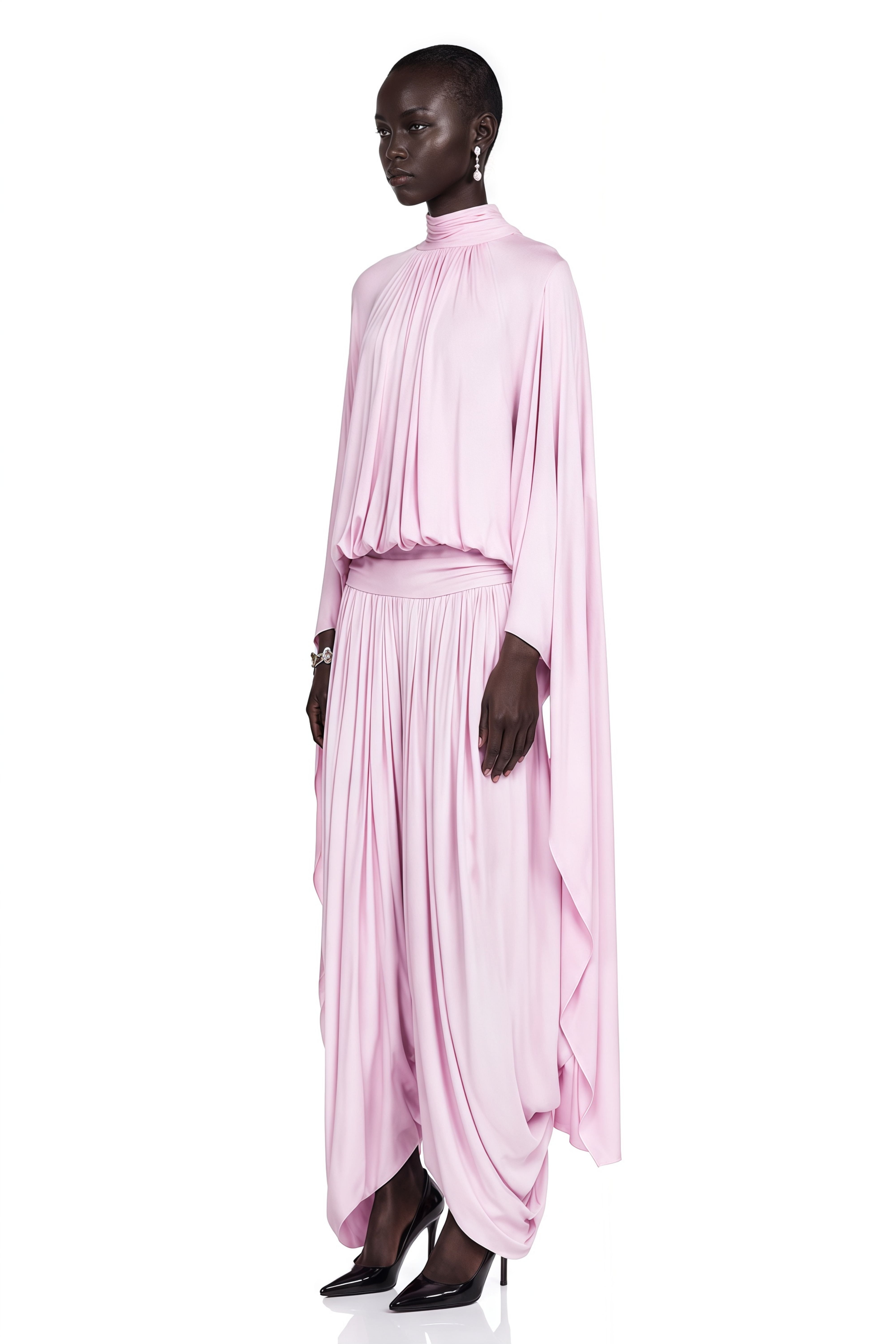 Adriana Pink Draped Cape Sleeve Top & Trousers Set