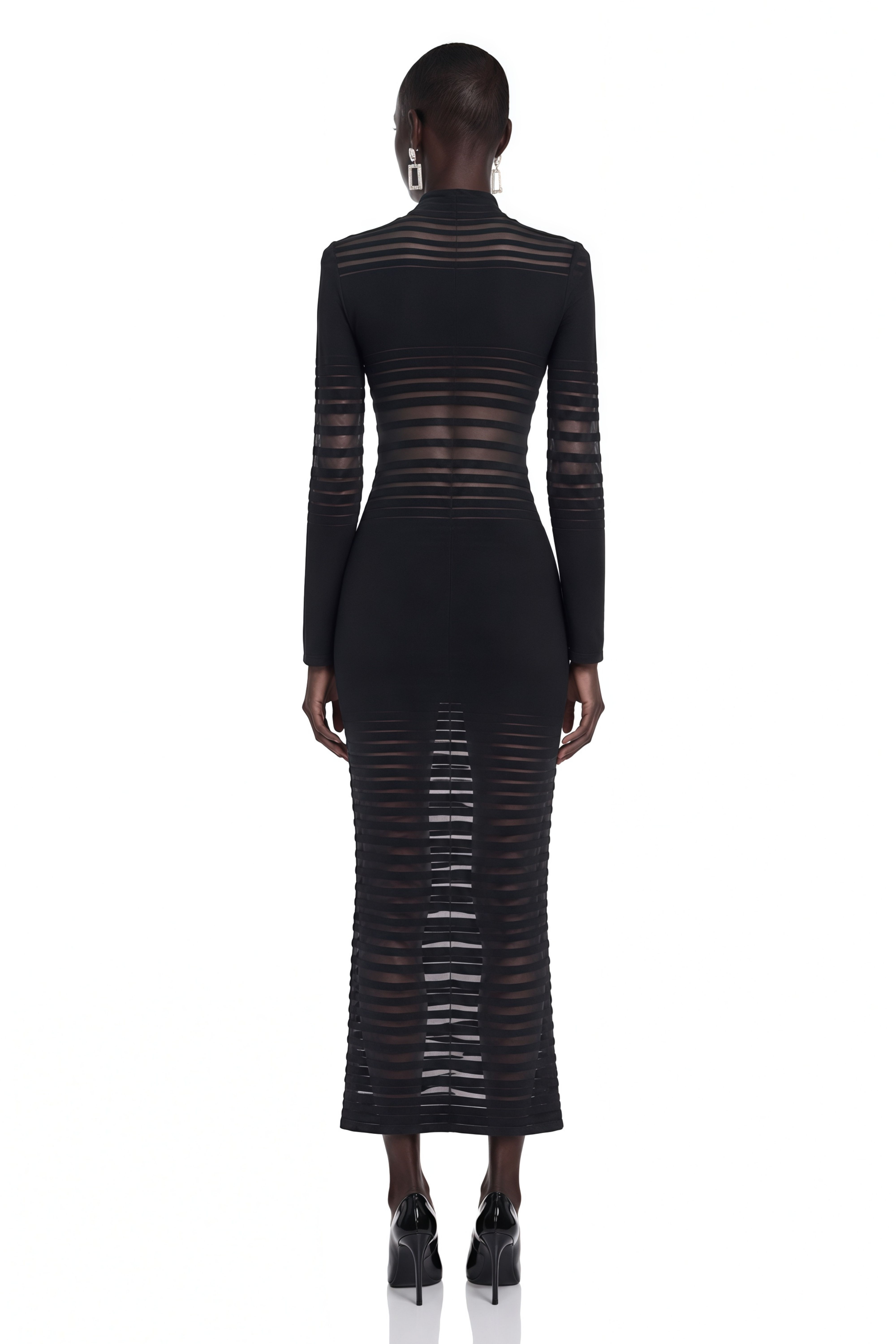 Alani Black Midi Dress with Semi-sheer Panels