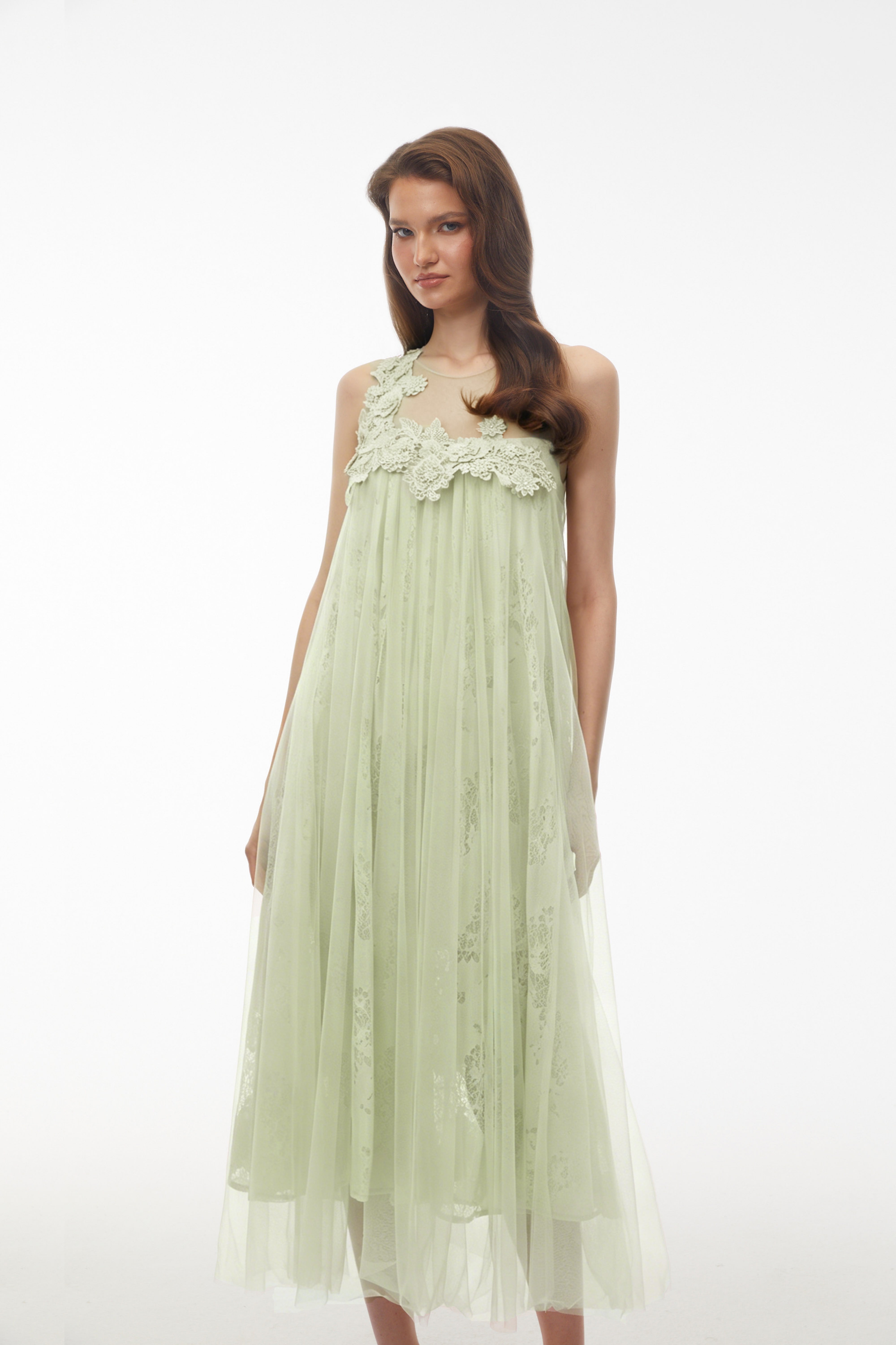 Alice Mint green Floral Embroidered Midi Dress (Final Sale)