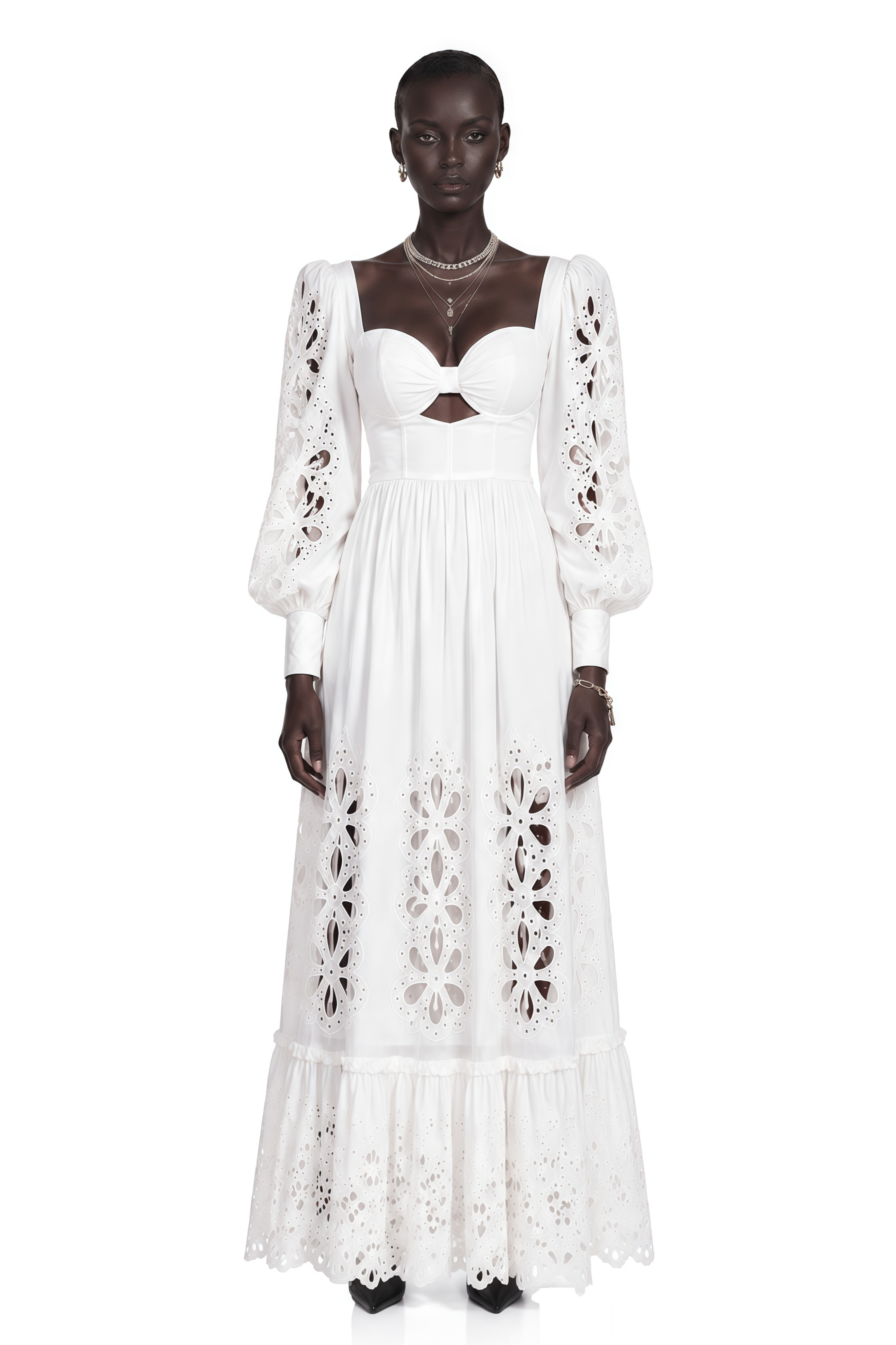 Amandine White Cut-Out Puff Sleeve Maxi Dress