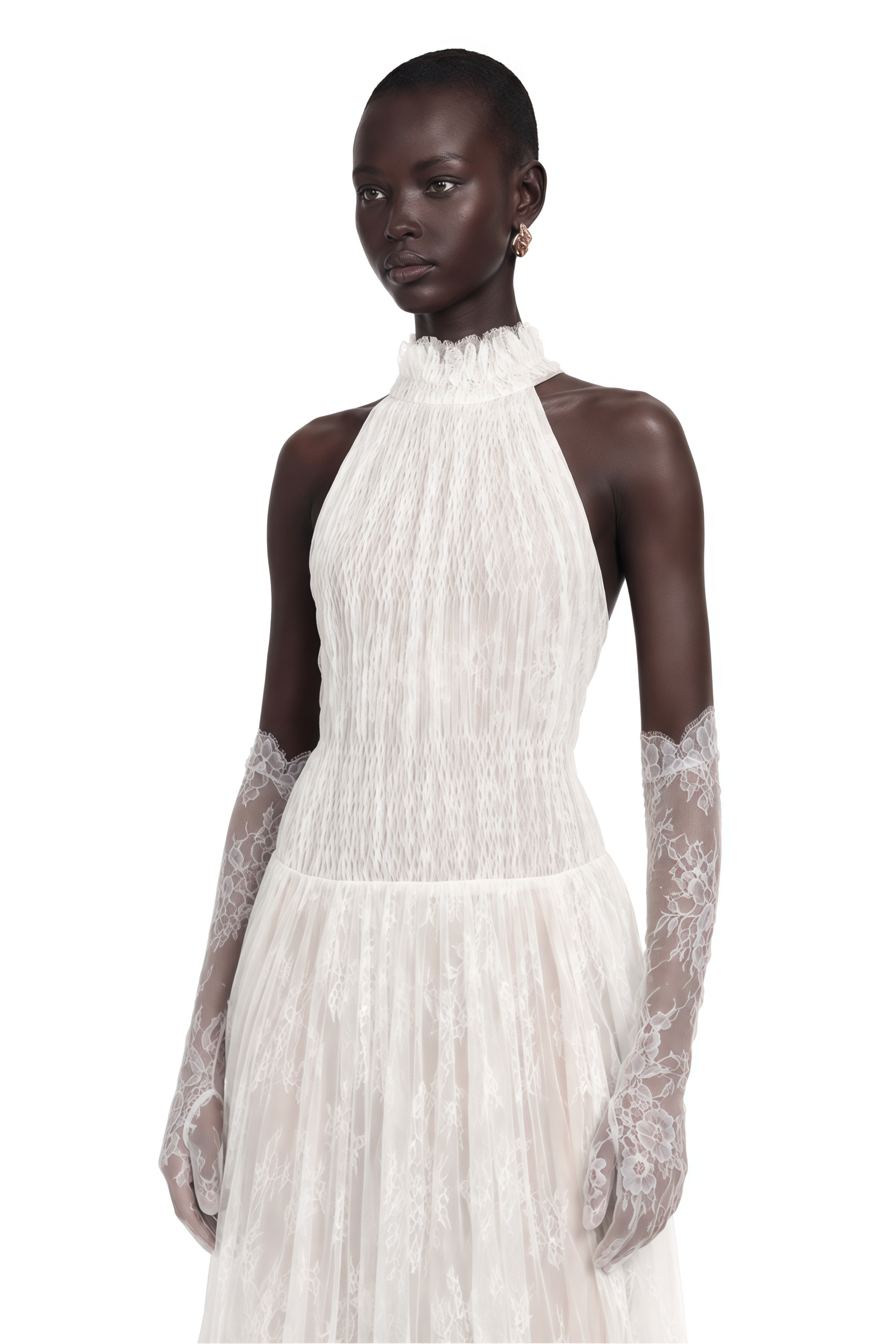 Amandine White Halterneck Semi-sheer Maxi Dress (Without Gloves)
