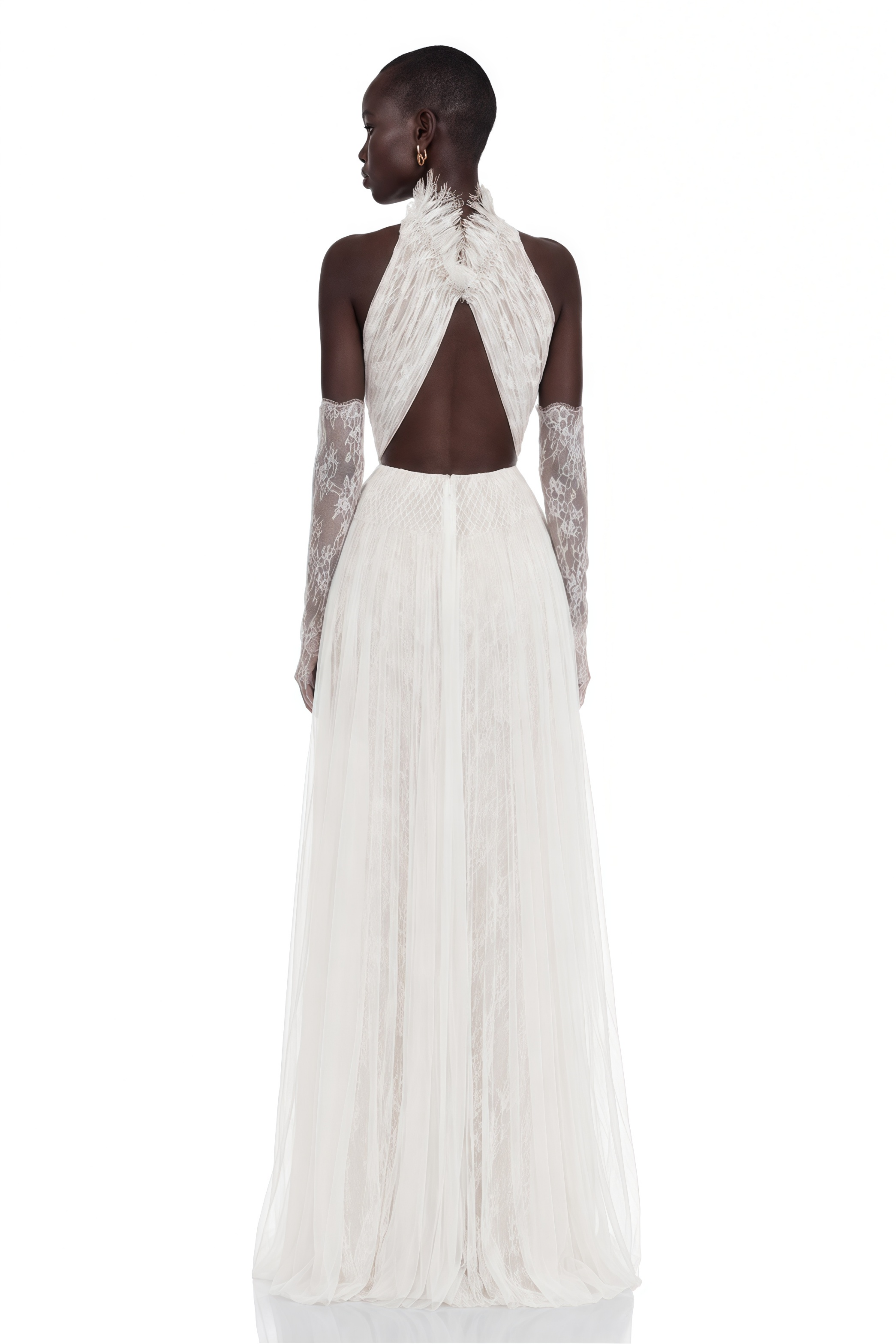Amandine White Halterneck Semi-sheer Maxi Dress (Without Gloves)
