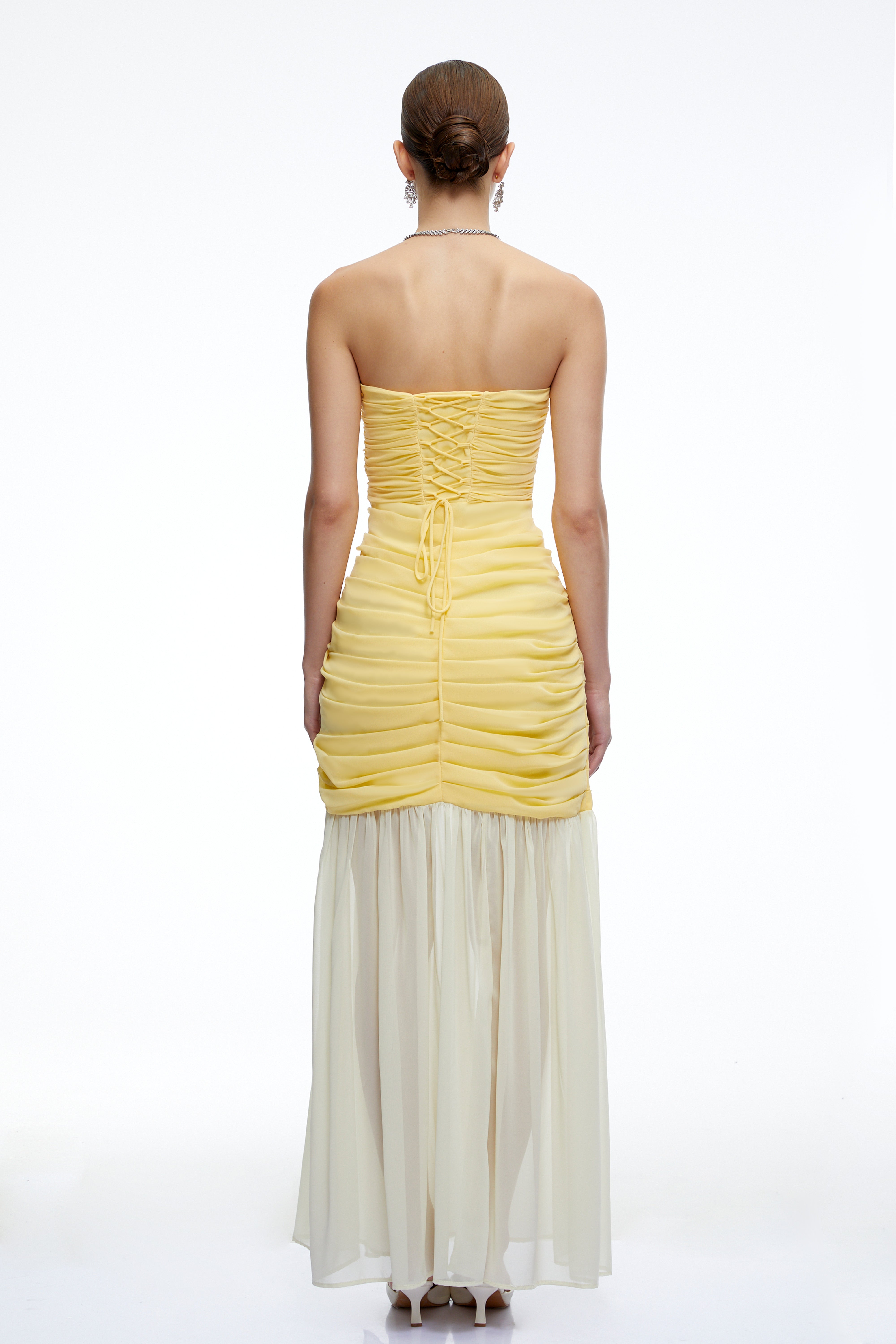 Amandine Yellow Ruched Maxi Dress with Slit