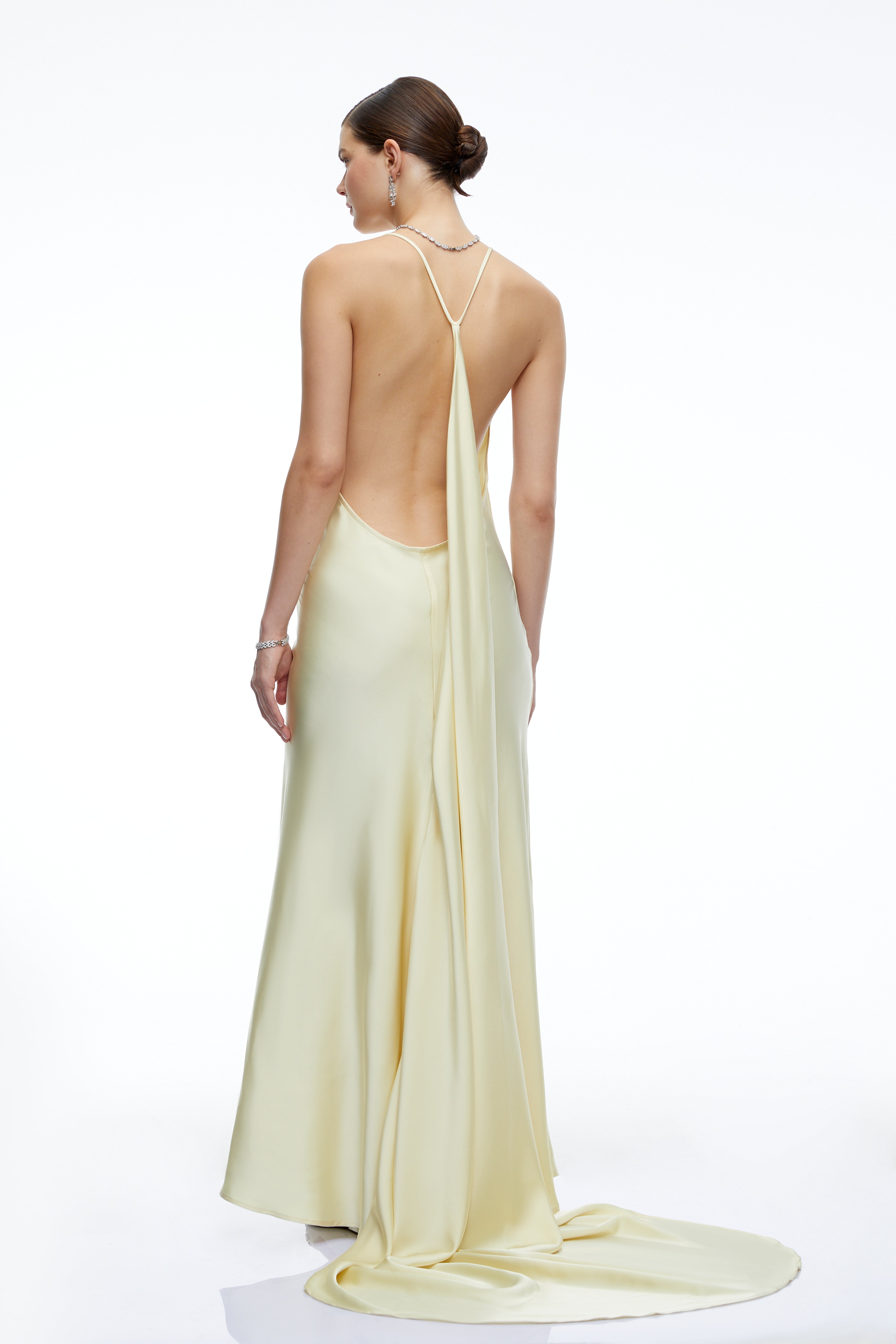 Amara Neutral Satin Cowl Neck Maxi Dress