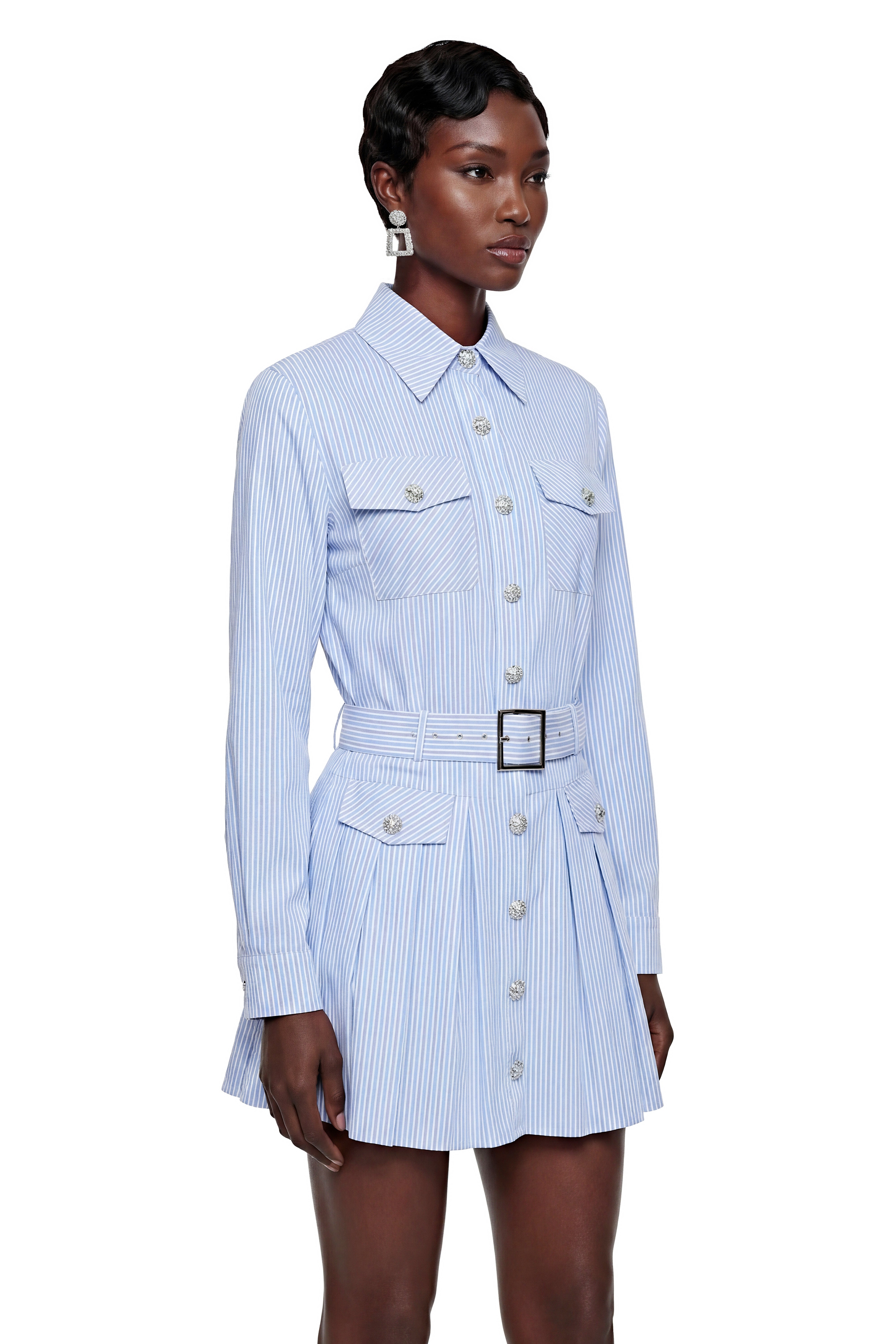 Amarante Blue Striped Belted Blouse & Skirt Set