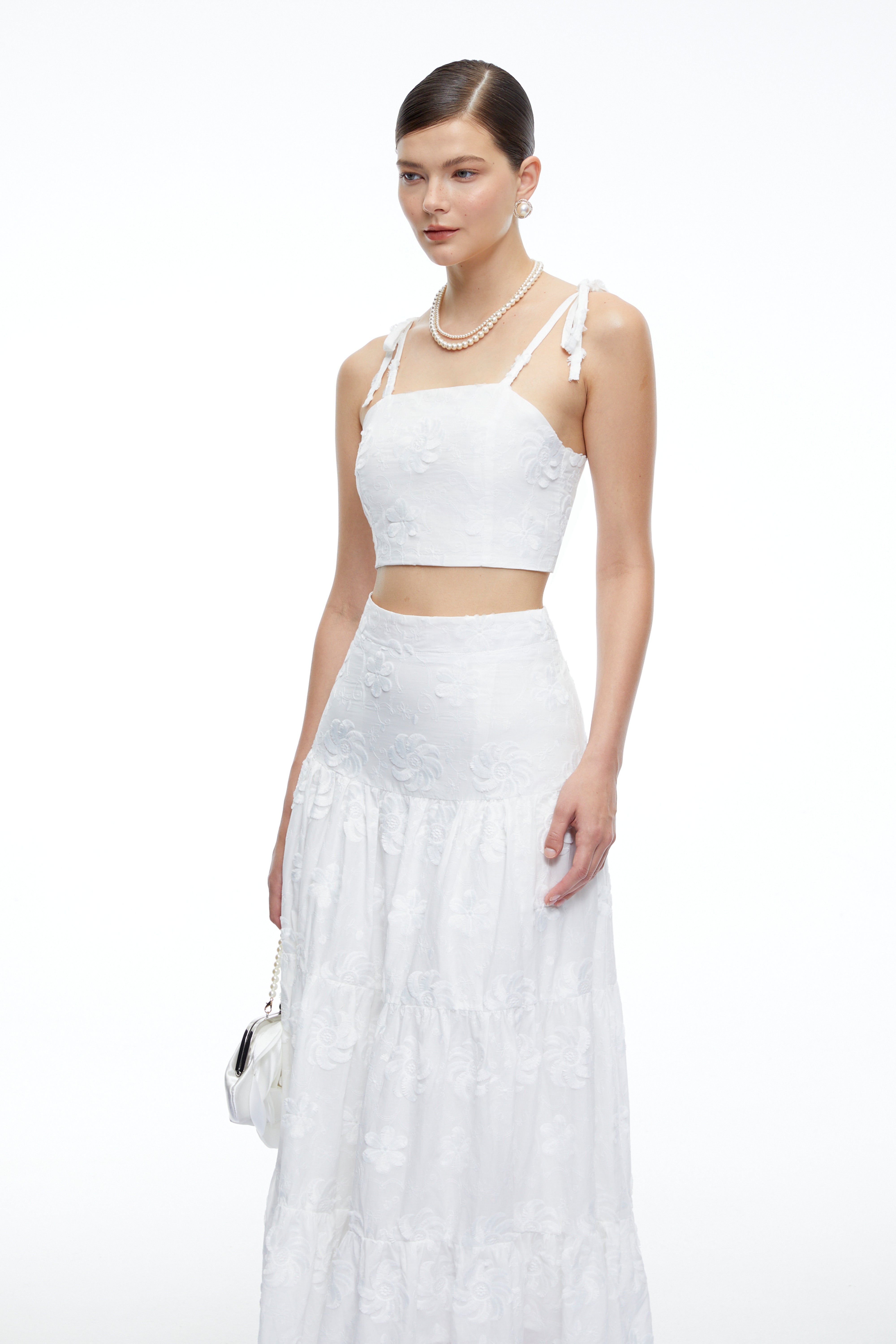 Amarante White Floral Crop Top & Maxi Skirt Set
