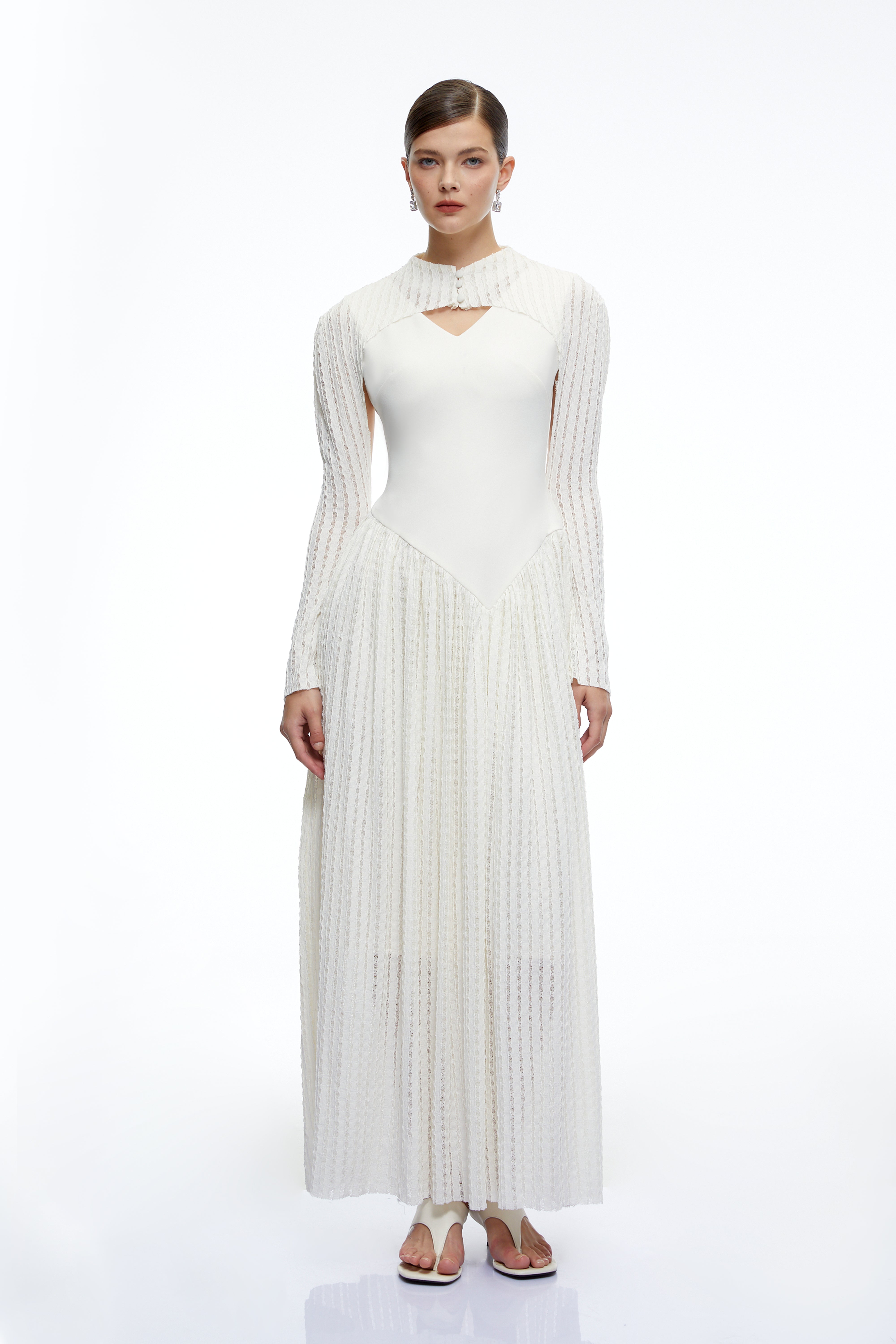 Amaris Neutral Ribbed Knit Long Sleeves Maxi Dress