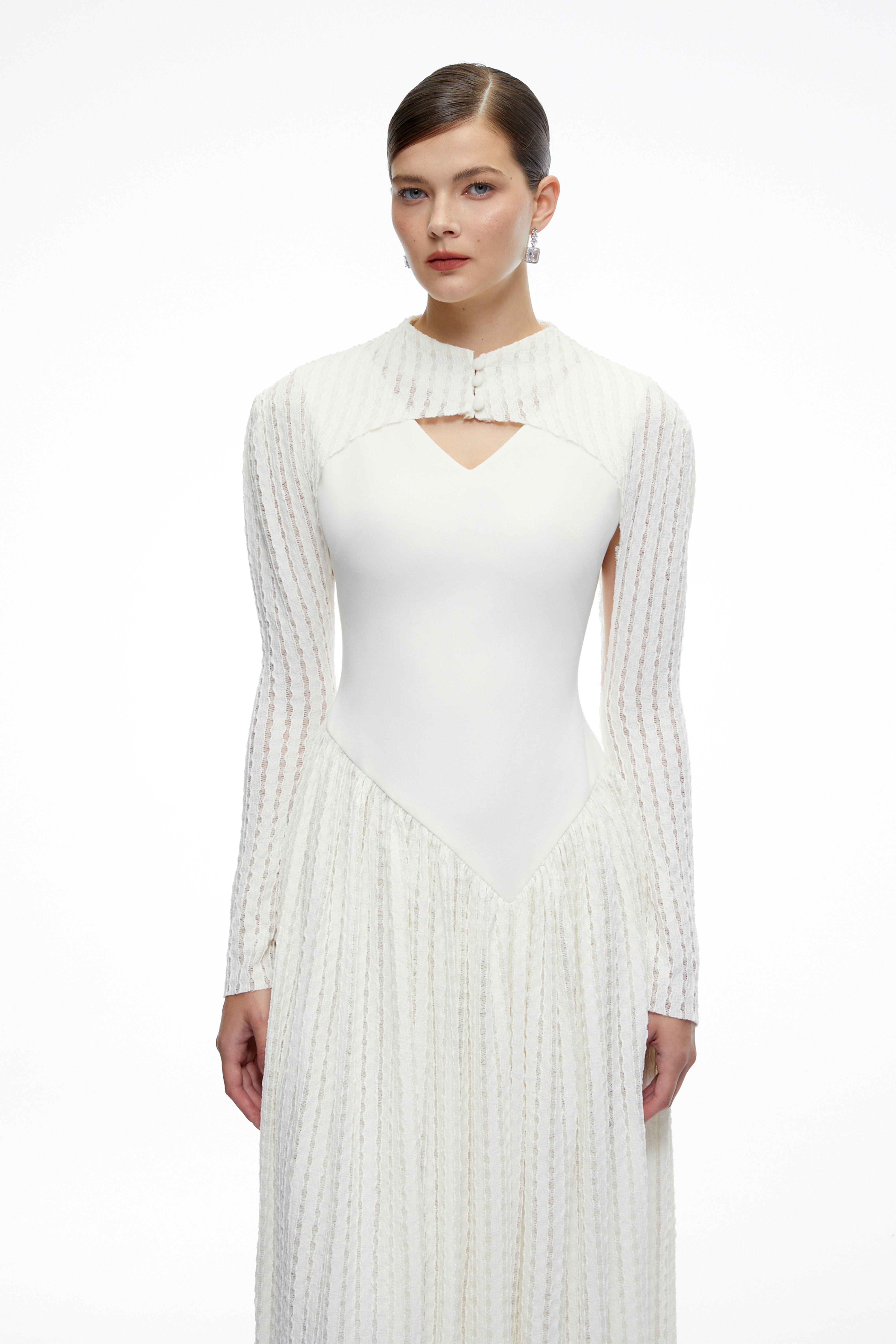 Amaris Neutral Ribbed Knit Long Sleeves Maxi Dress