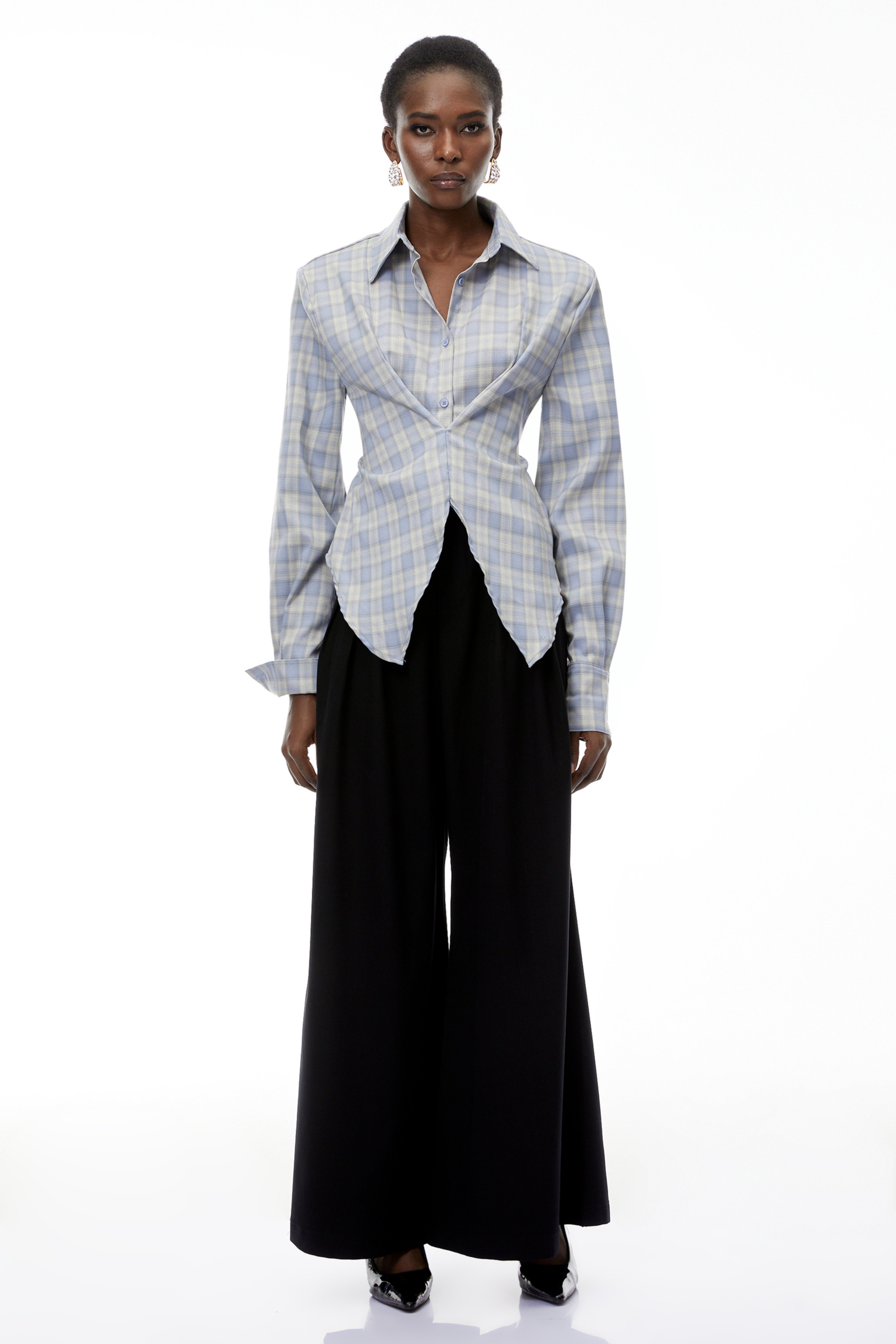 Amber Blue Plaid Tailored Cutout Blouse (Final Sale-US Only)