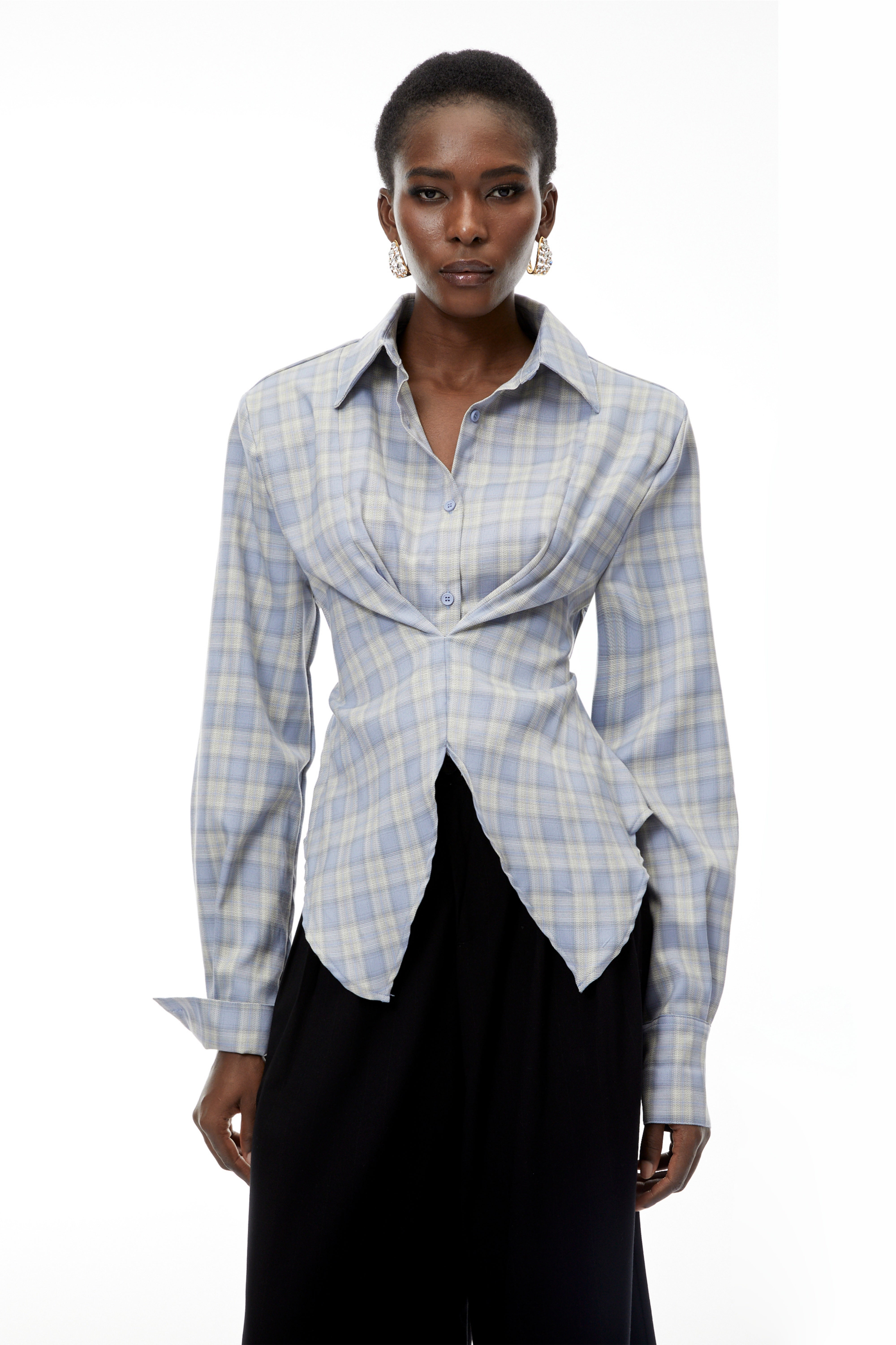 Amber Blue Plaid Tailored Cutout Blouse (Final Sale-US Only)