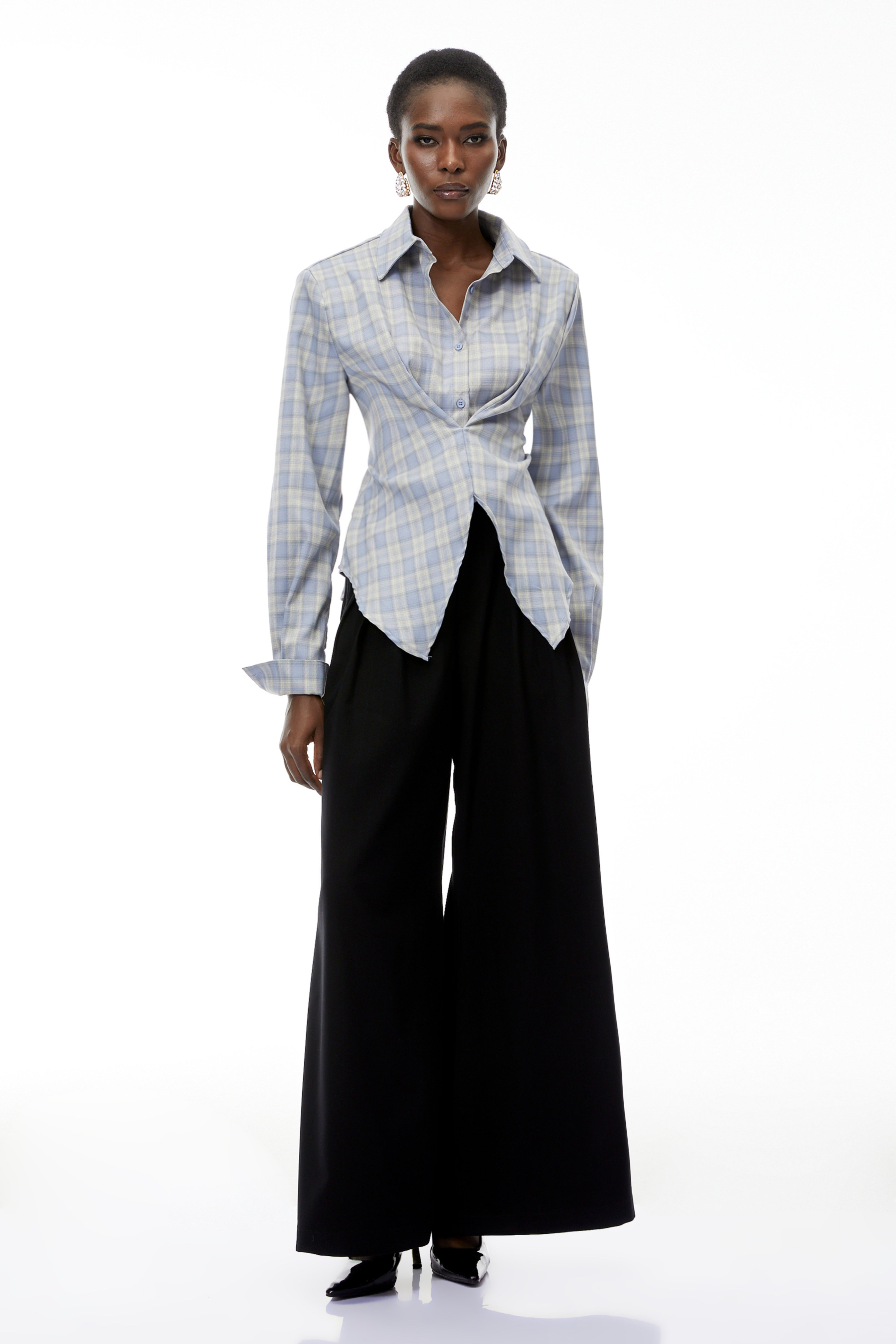Amber Blue Plaid Tailored Cutout Blouse (Final Sale-US Only)