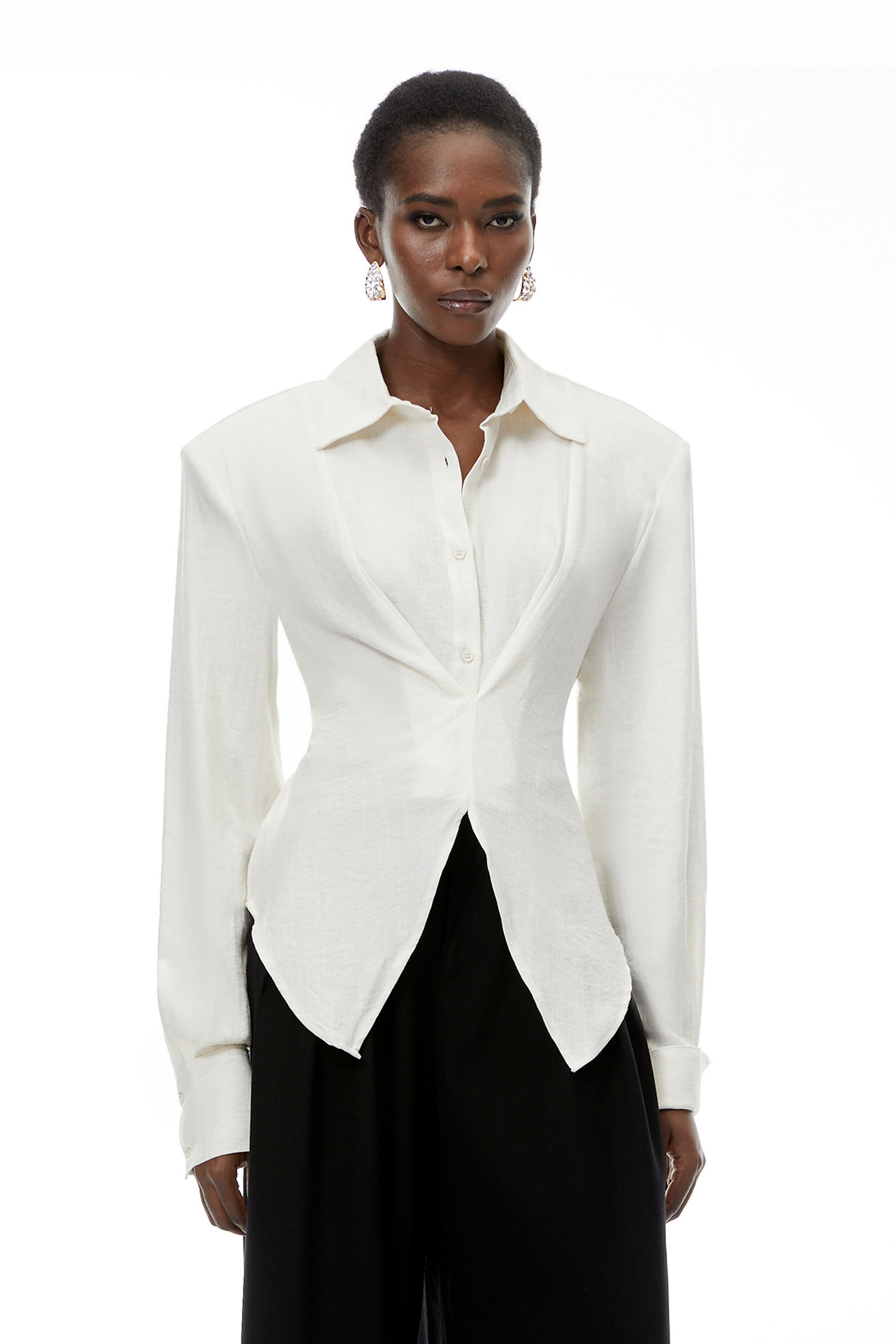 Amber White Plaid Tailored Cutout Blouse (Final Sale)