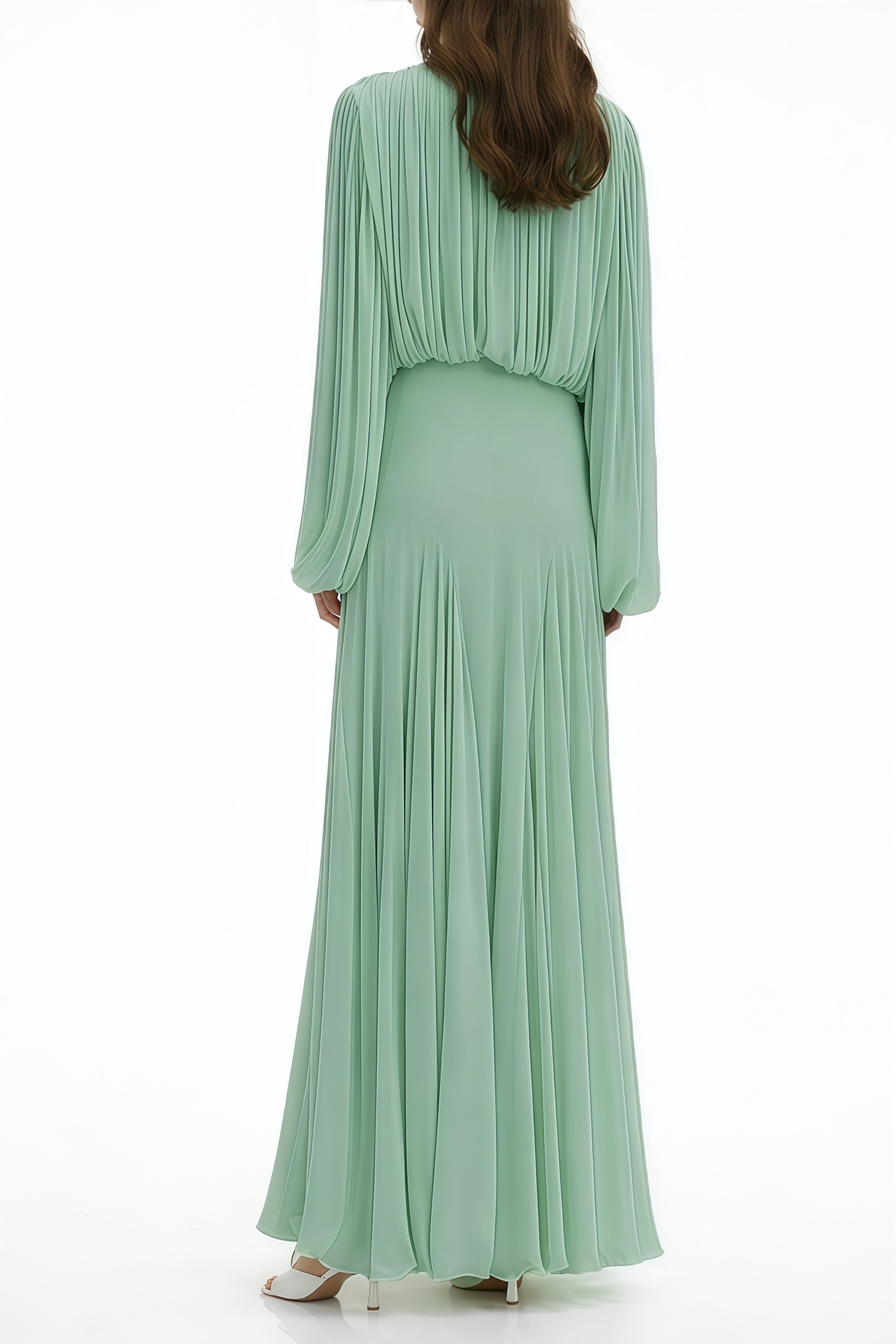 Green Lantern Sleeve Pleated Maxi Dress