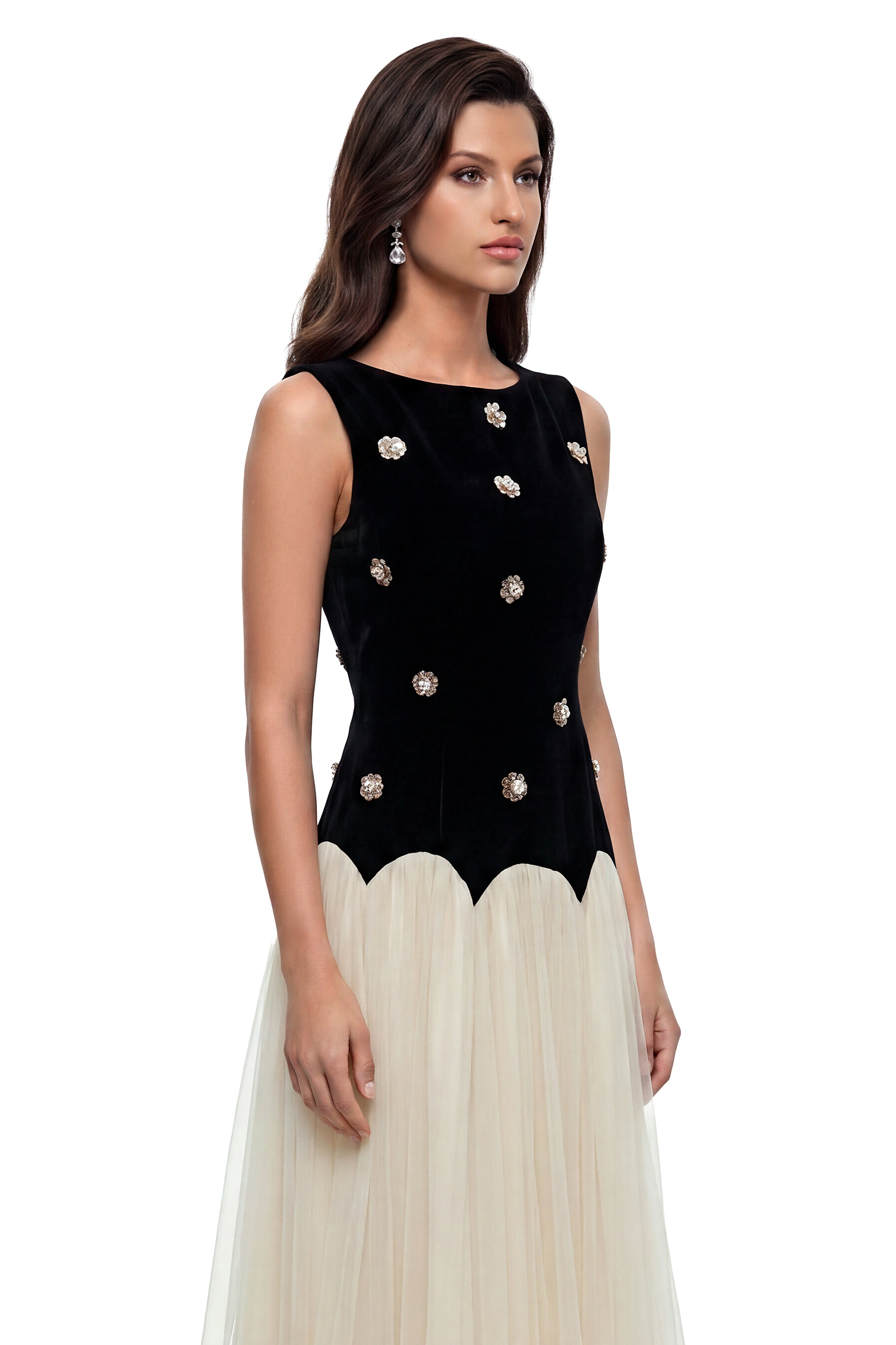 Anuket Black Color Block Embellishment Maxi Dress