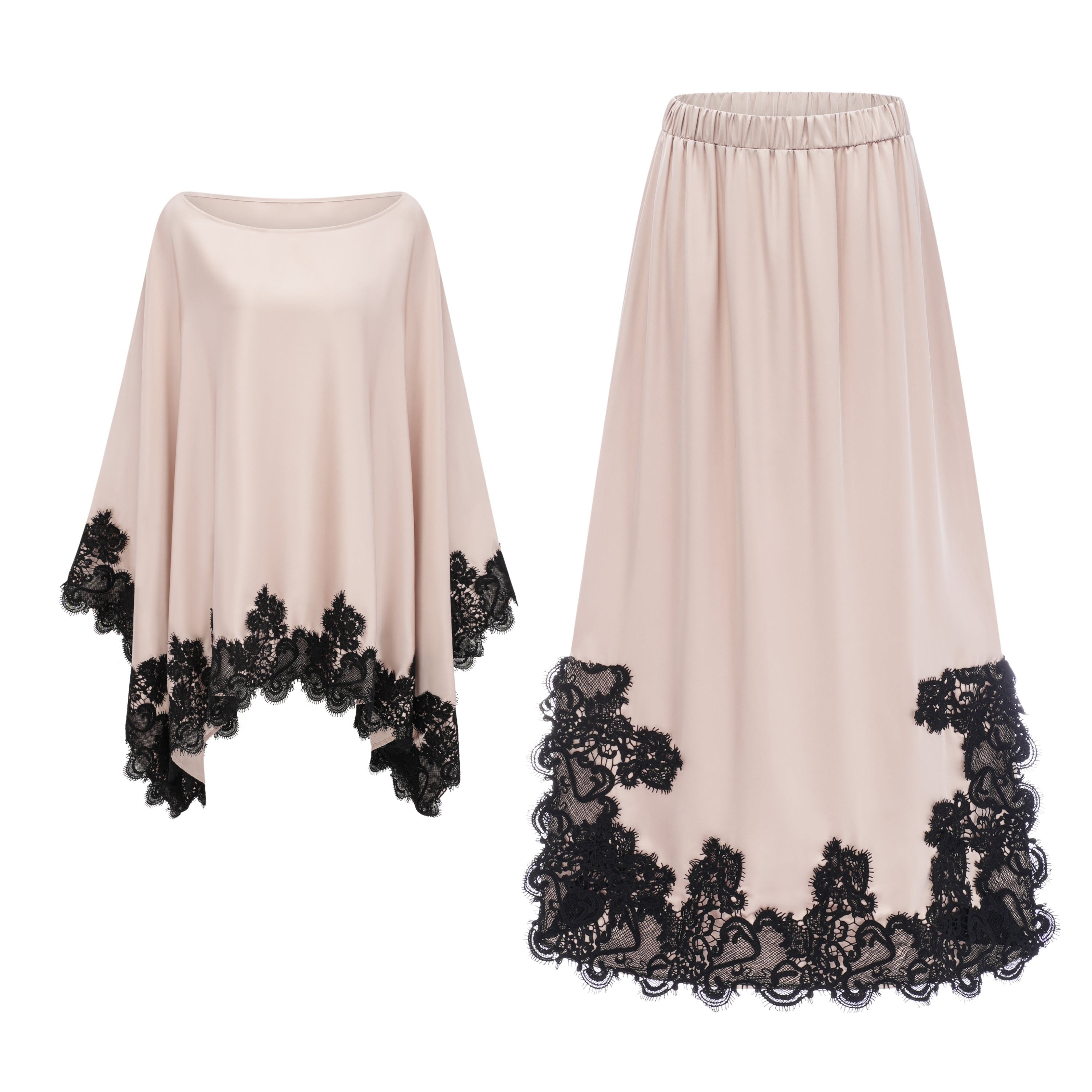 Aoraki Cream One Shoulder Top & Skirt Set with Lace Trim