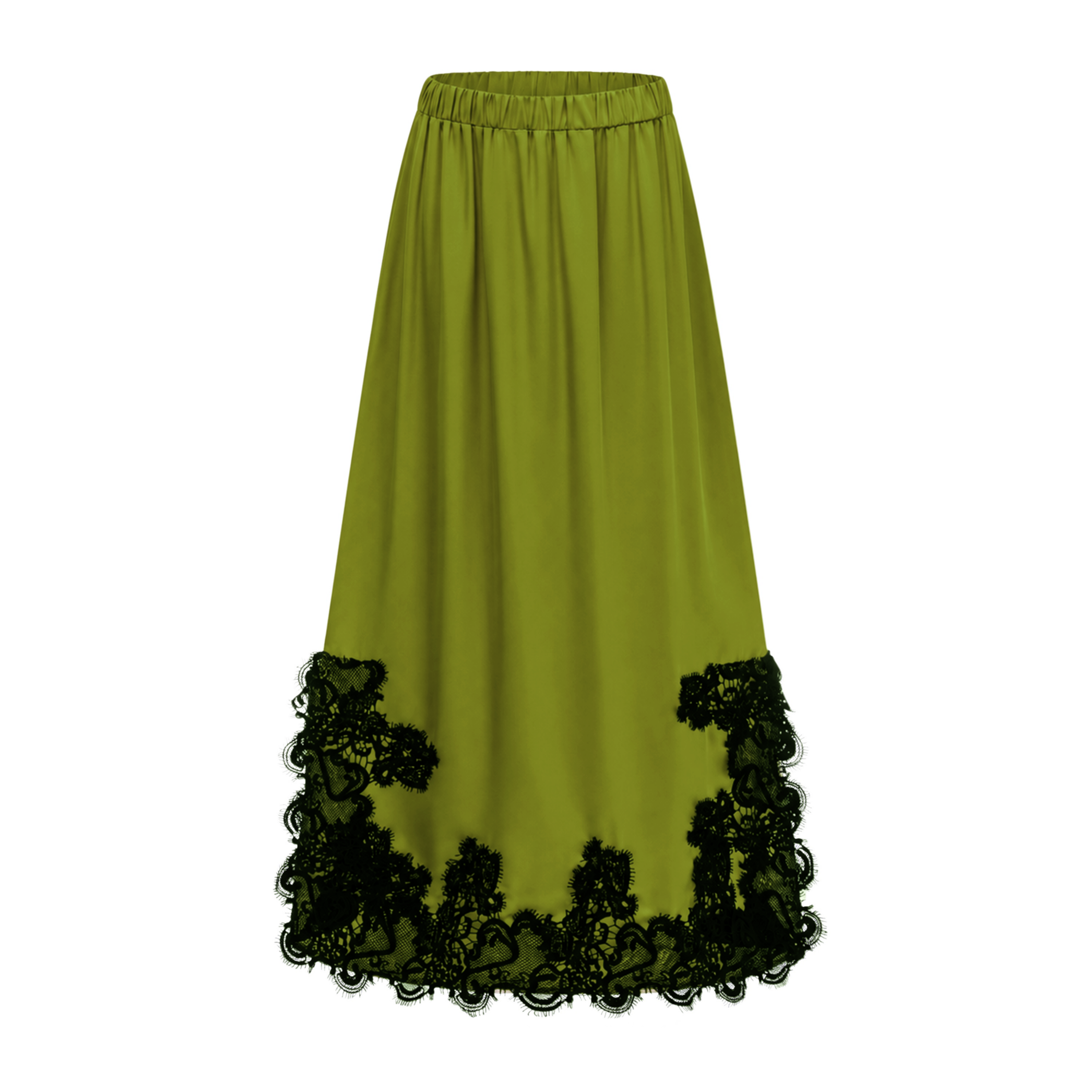 Aoraki Green One Shoulder Top & Skirt Set with Lace Trim