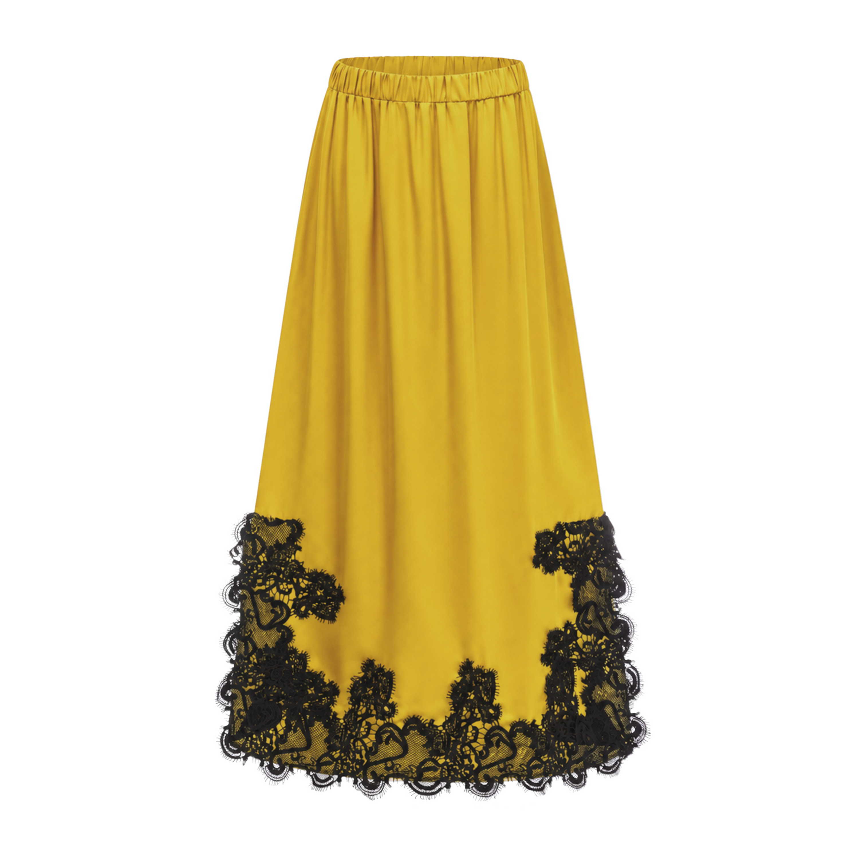 Aoraki Yellow One Shoulder Top & Skirt Set with Lace Trim