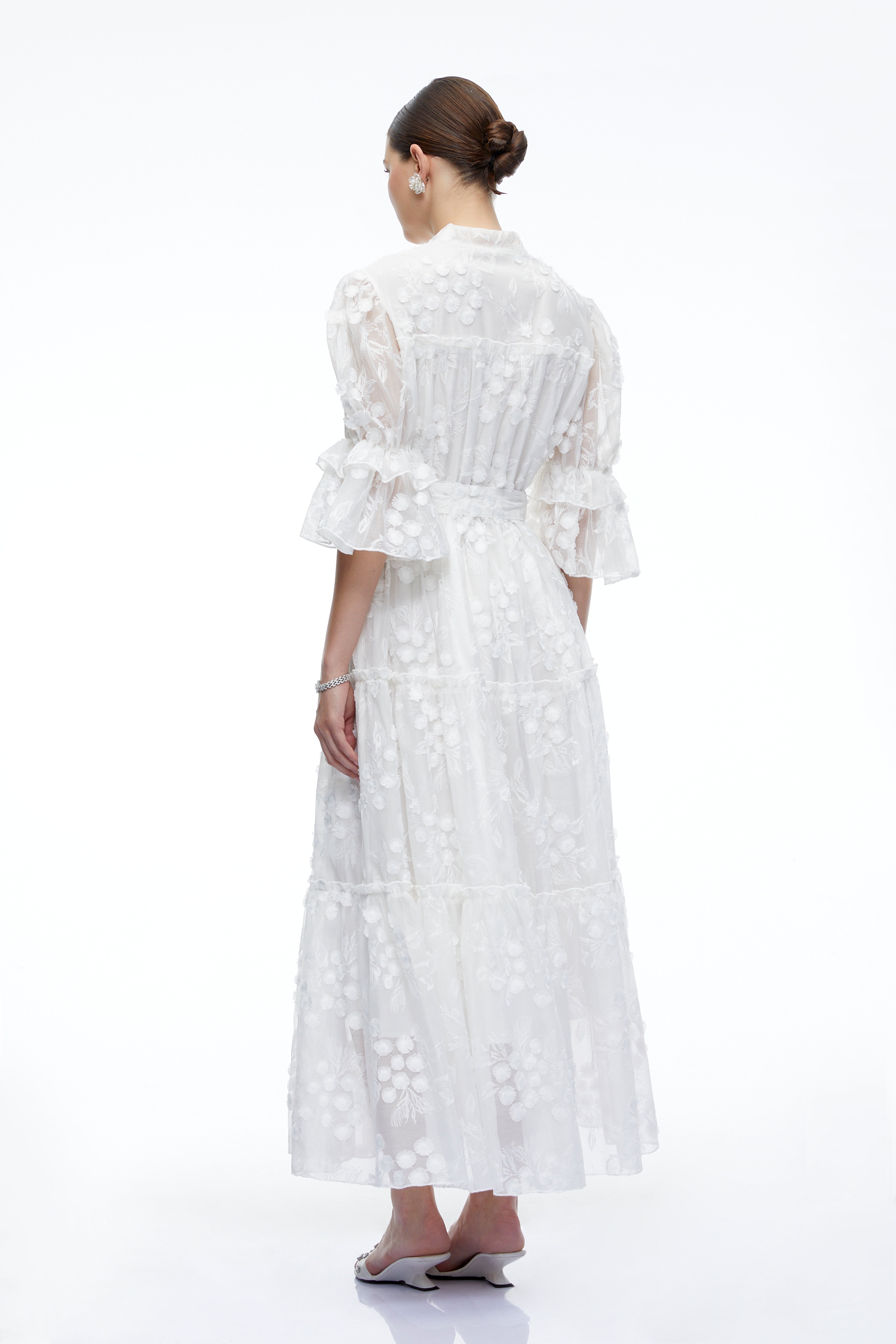 Apolline White V-Neck Lace Maxi Dress