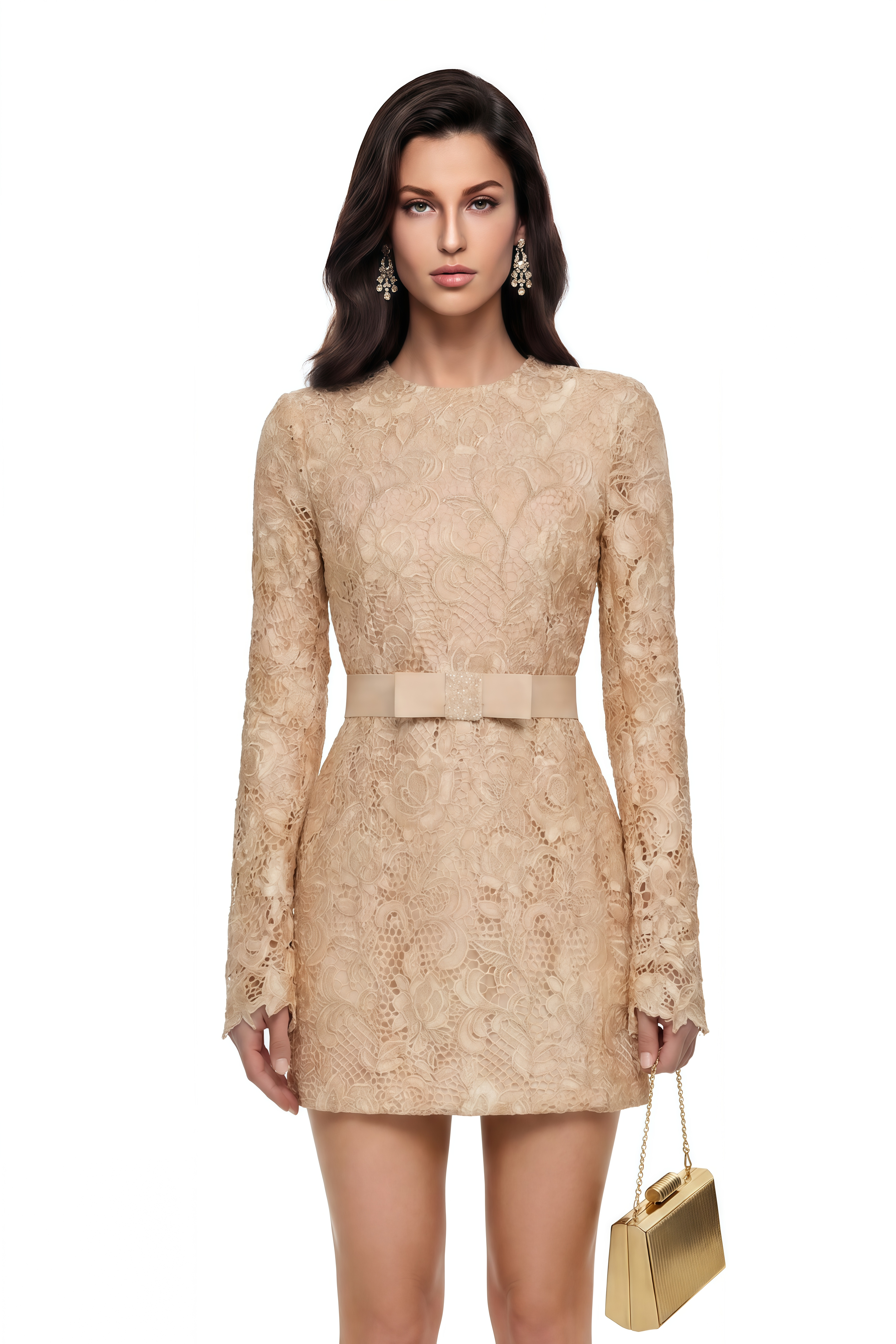 Aria Gold Cut-Out Floral Lace Mini Dress